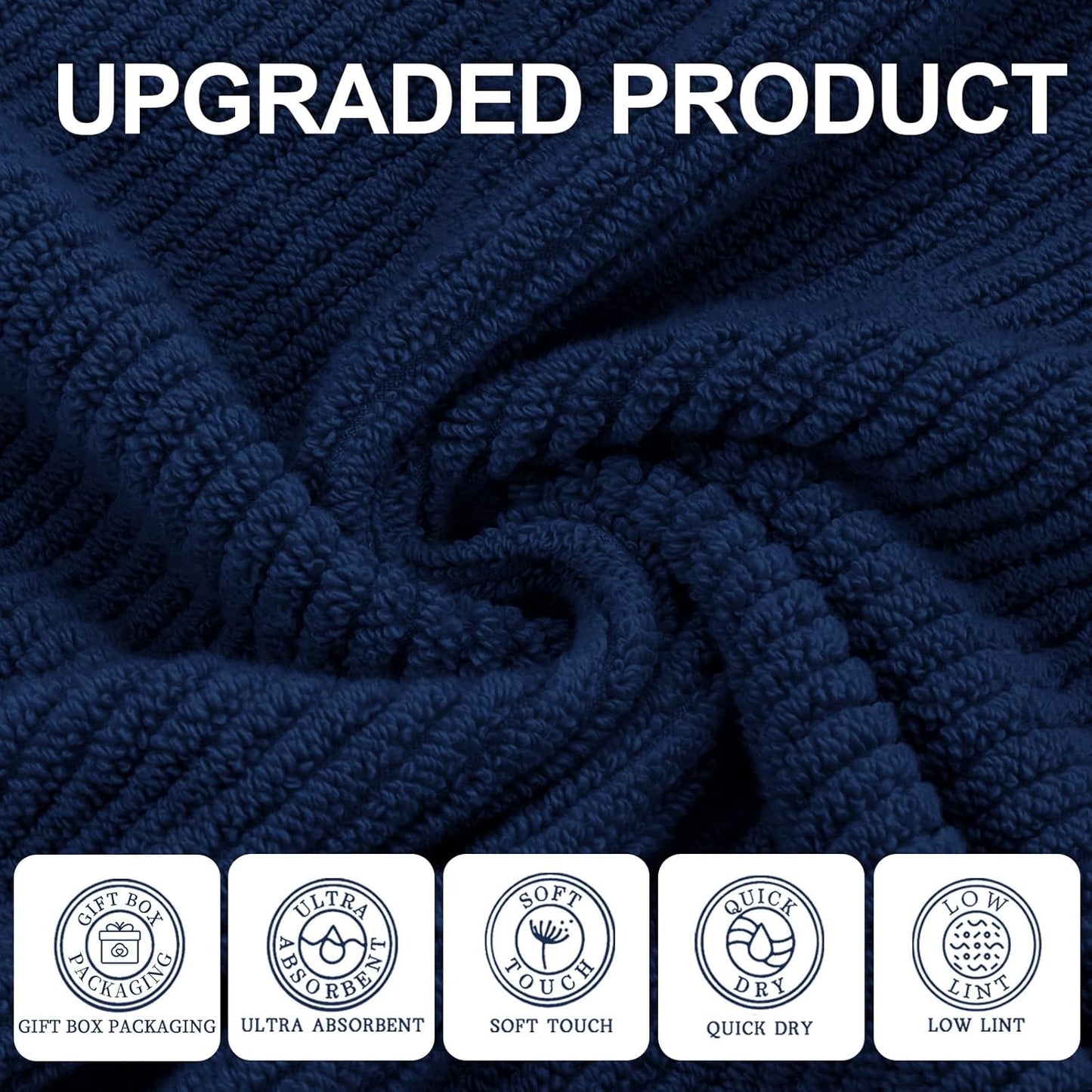 VOOVA & MOVAS Bathroom Hand Towels Set of 4, 18"x 28" - 100% Cotton | Lightweight | Thick | Quick Dry | Soft | Absorbent, Blue Hand Towels for Bathroom, Towel Gift Set, Navy Blue
