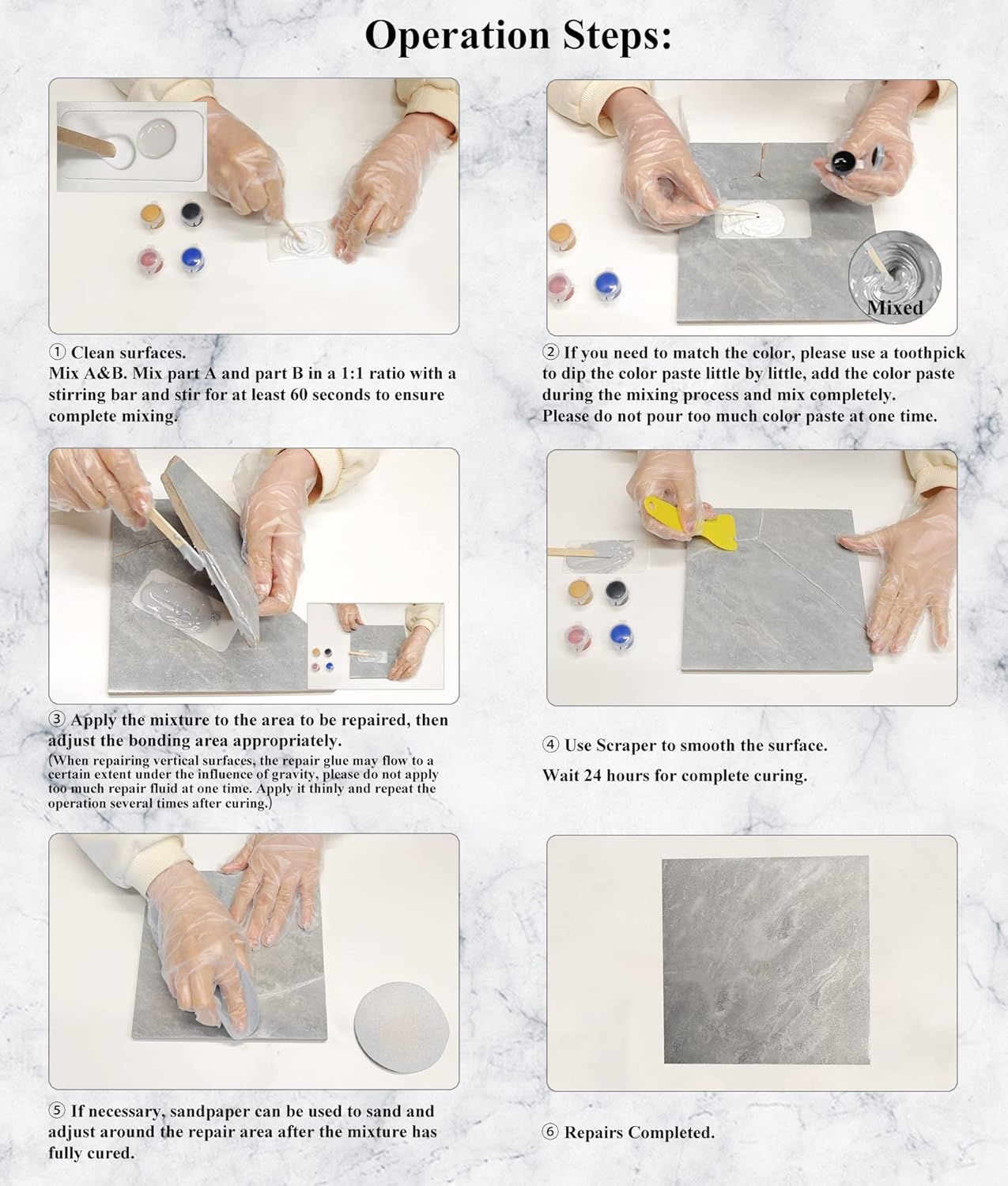 Tub, Tile and Shower Repair Kit (Color Match), Hupeyna Porcelain Repair Kit, Bathtub Repair Kit for Chips Dents Cracks Holes Scratchs, etc. Fiberglass Repair Kit (More Color)