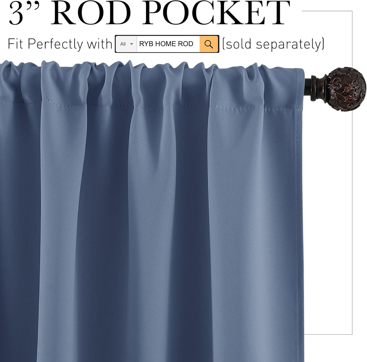 RYB HOME RV Curtains for Camper Windows - Soft Thermal Insulated Small Window Curtain Tiers for Cafe Kitchen Bedroom Basement Glass Door Window, W 42 x L 30 inches, Stone Blue, 2 Panels