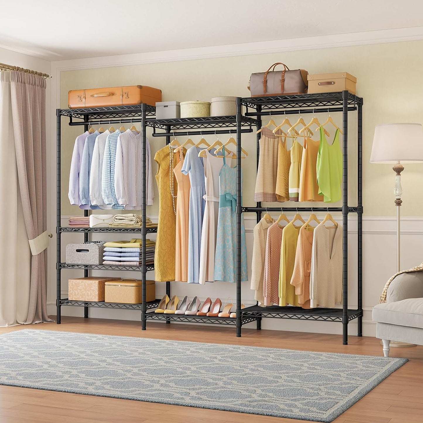 VIPEK V5 Plus Large Portable Closet Rack Freestanding Wardrobe Closet, Multi-Functional Clothes Rack Heavy Duty Metal Clothing Rack for Hanging Clothes, 85.4" L x 15.7" W x 76.4" H, Black