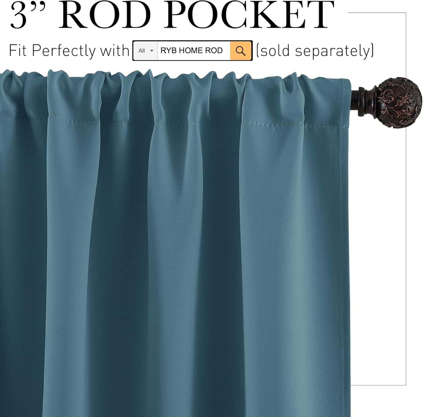 RYB HOME Small Curtains Blackout - Privacy Energy Efficiency Mini Curtains for Kids Bedroom RV Camper Windows Trailer Bathroom Kitchen Cabinet Door Window, W 29 x L 36, Slate Blue, 2 Panels