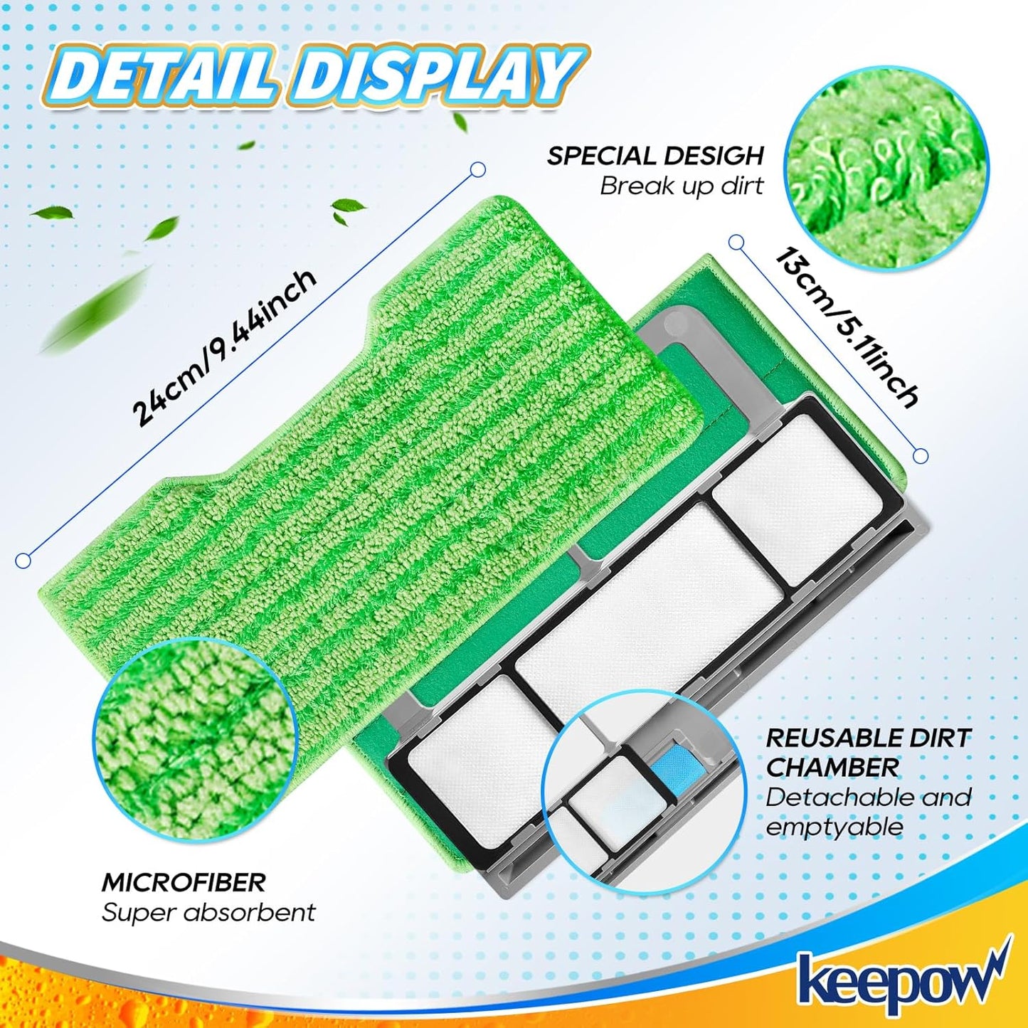 KEEPOW Reusable Mop Pads Refills, Mop Replacement Pads Compatible with Shark Vac Mop VM252 VM200 VC205 VM250 /QM250 VM190 VM200P12, Hardwood Floor Mop Pad with Upgraded Dirt Chamber (1+2+3 Pads)