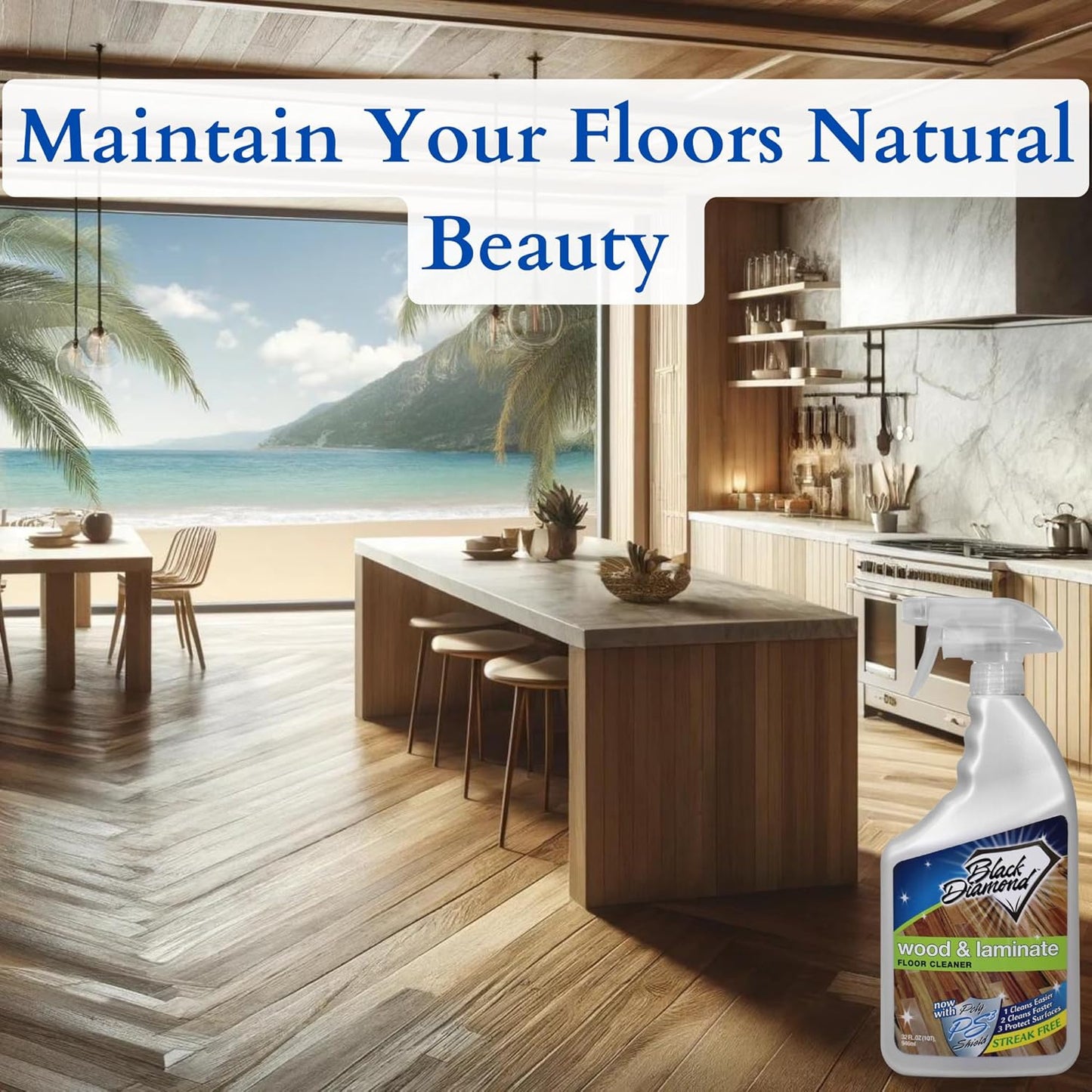 Black Diamond Stoneworks Wood & Laminate Floor Cleaner- Ready to Use Non-Toxic No-Rinse Formula - Safe for Vinyl, Wood, and Engineered Floors (32 Fl Oz)