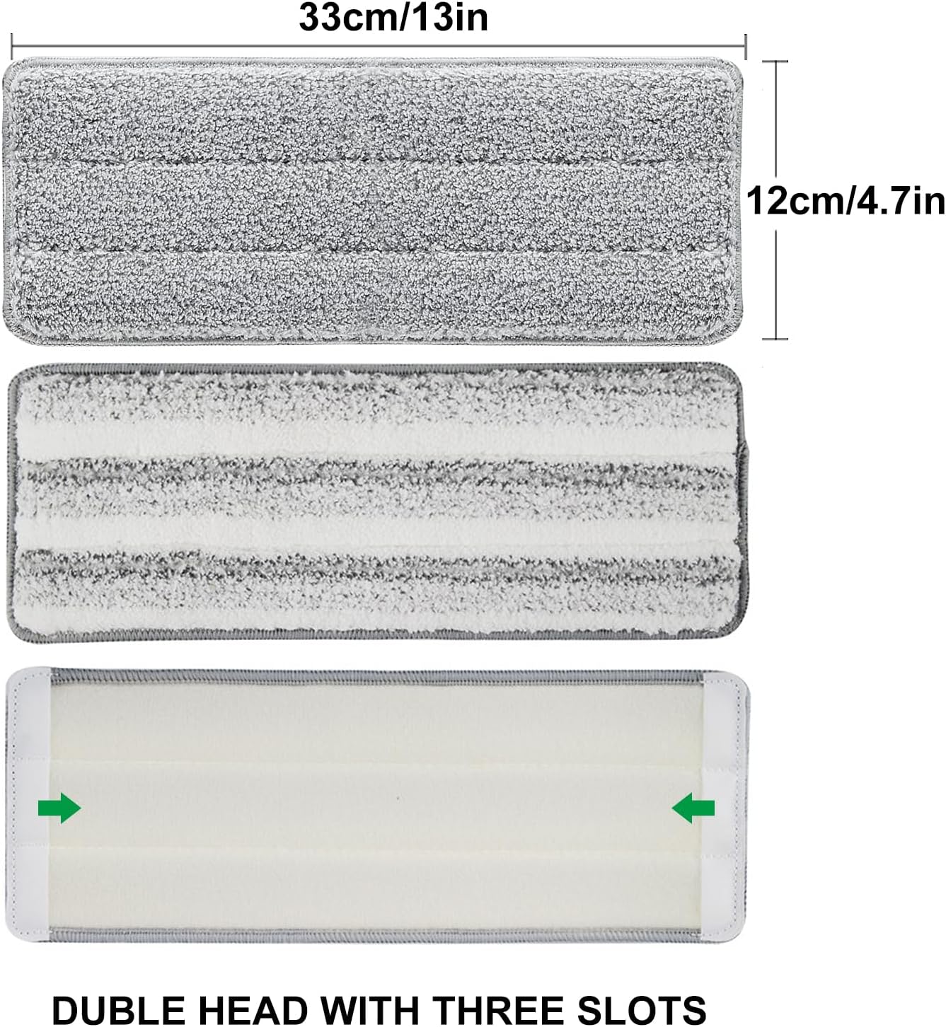 Flat Mop Pads, 5 Pack 13" X 4.9" Flat Mop Microfiber Mop Head/Refill/Pad, Washable Squeeze Cleaning Mop Pads Replacement Heads - White and Grey…