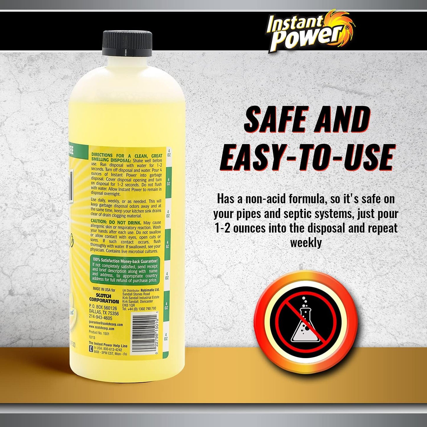 Instant Power Disposal and Drain Cleaner – Liquid Enzyme Clog Remover, Cleans and Deodorizes, Removes Drain Blockages, Fresh Lemon Scent, 33.8 Fl oz, 1 Liter