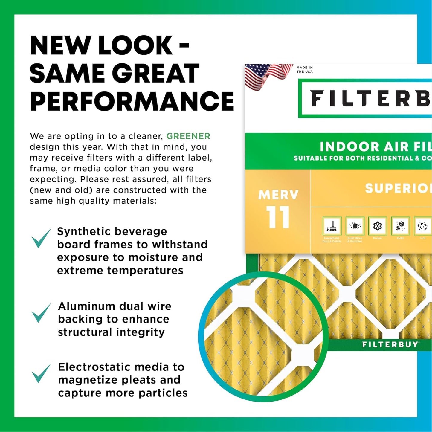 Filterbuy 16x25x2 Air Filter MERV 11 (MPR 1200) Allergen Defense Replacement (4-Pack), Electrostatic Pleated HVAC AC Furnace Filters, Made in USA (Actual Size: 15.50 x 24.50 x 1.75)