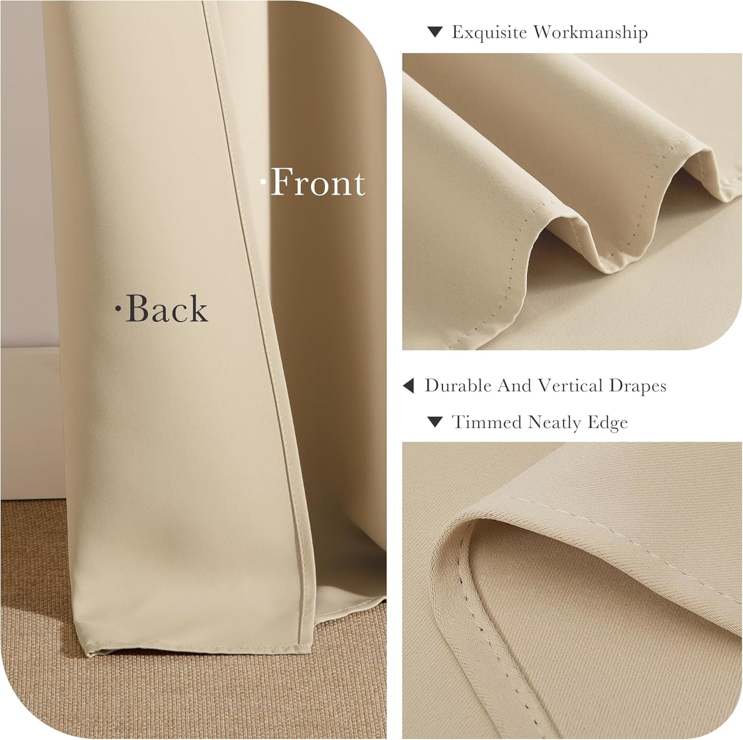 PONY DANCE Blackout Small Window Curtains for Bathroom 36 inch Length, Room Darkening Light Block Short Privacy Solid Drapes for Kitchen Bedroom Basement(2 Panels, W 34 x L 36 inches, Biscotti Beige)