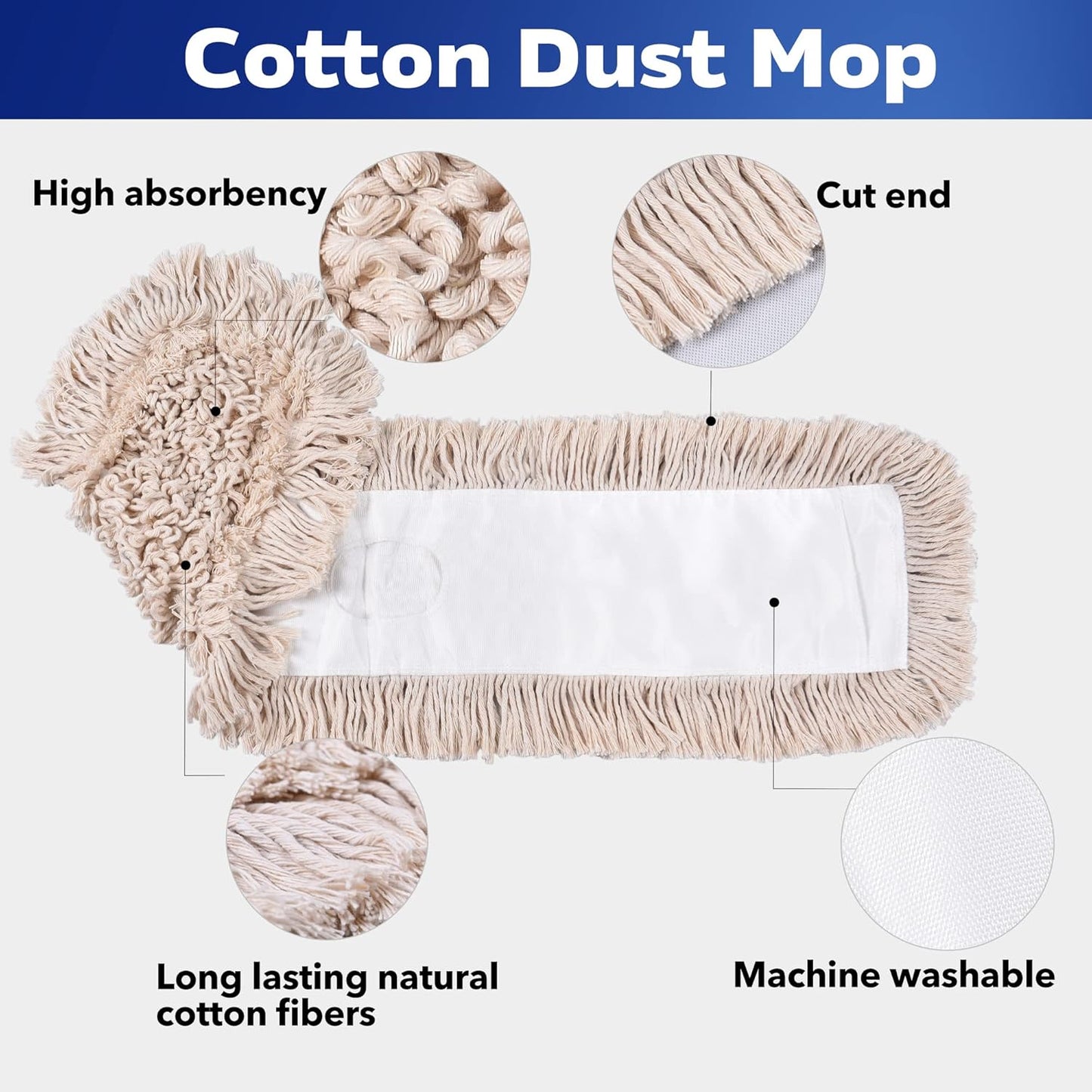 Matthew Cleaning 24'' Cotton Dust Mop Refill Washable Thick Tufted Replacement Heads for Residential & Commercial Use Fit All 24'' Dust Mop Frames, Hardwood, Laminate, Concrete Floors 12 Pack
