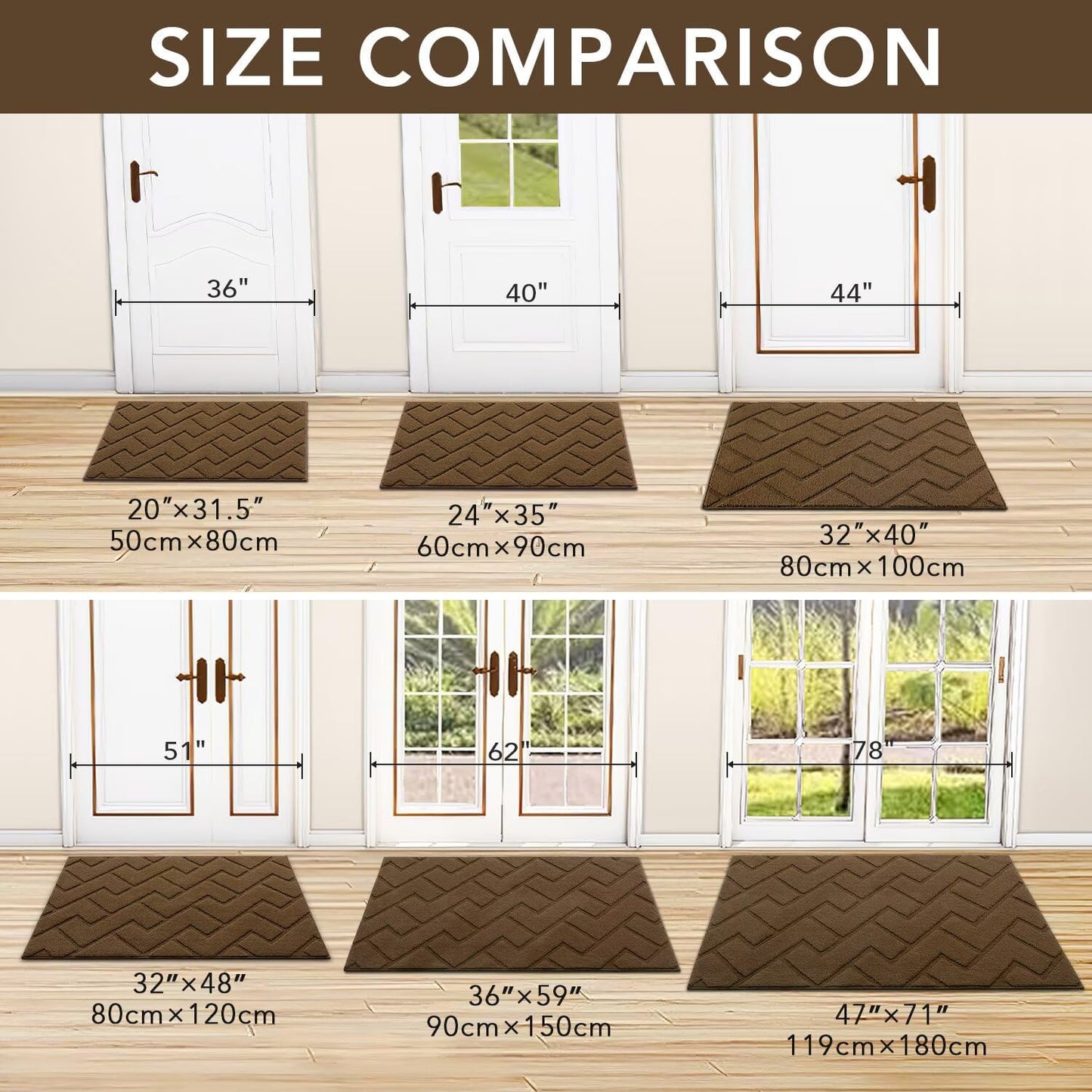 hicorfe Front Door Mat Outside Entrance,32"x40" Absorbent Muddy Dirt Resist Welcome Door Mats Outdoor Indoor,Stain and Fade Resistant,Non Slip Backing Entry Mat Doormat for Entryway(Dark Brown)