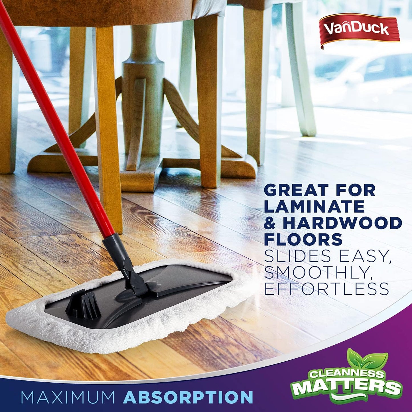 VanDuck 100% Cotton Terry Mop Pads 15x8 Inches 3-Pack, Terry Cloth Mop Covers (Handle is Not Included)