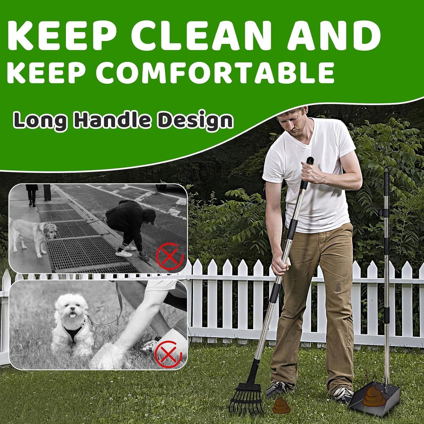 Dog Poop Trash Can Outside with Pooper Scooper, 20L/5Gal Dog Waste Trash Can with Lid, Pedal and Removable Inner Bin, Pet Poop Bin with Metal Rake & Tray and 100 Bags