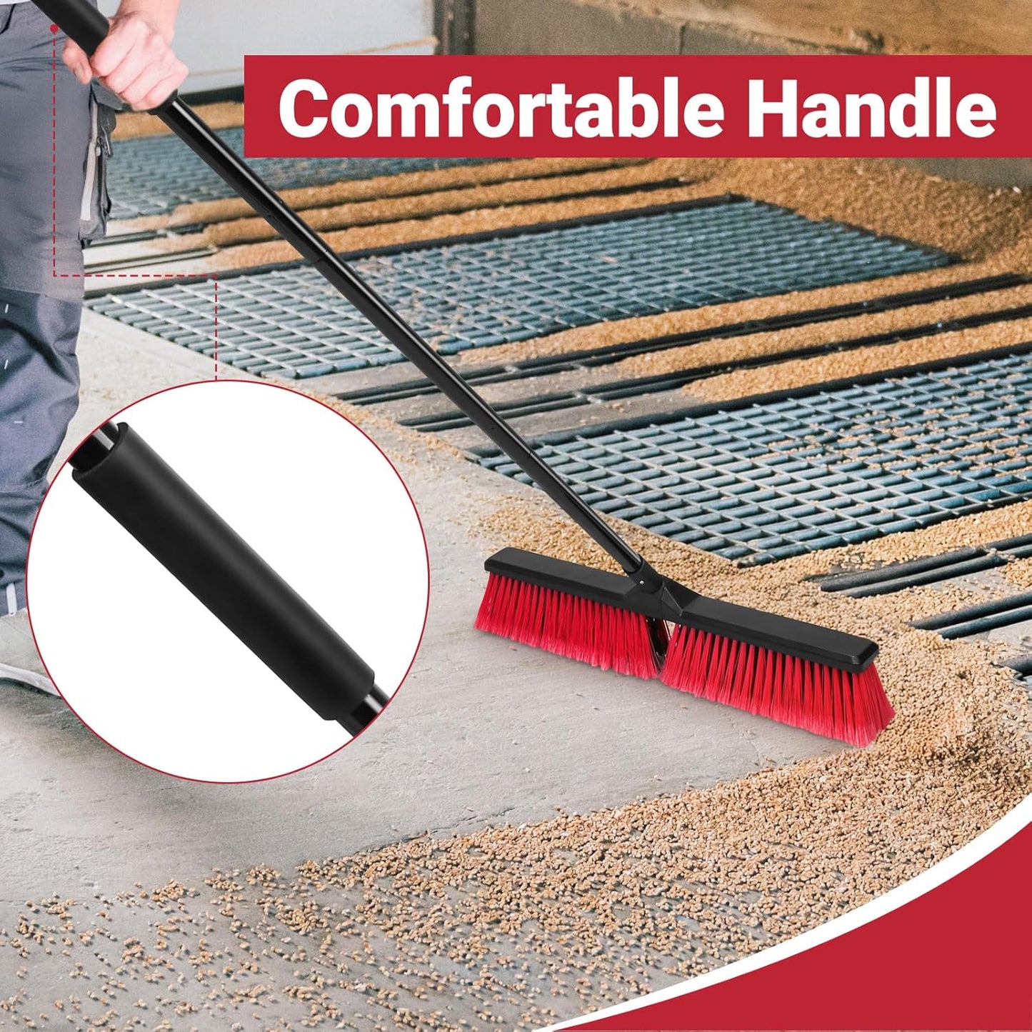24" Push Broom Outdoor with 63" Long Handle and Stiff Bristles, Heavy Duty Outdoor Broom Brush for Workshop, Garage, Concrete, Patio and Deck Floor Sweeping