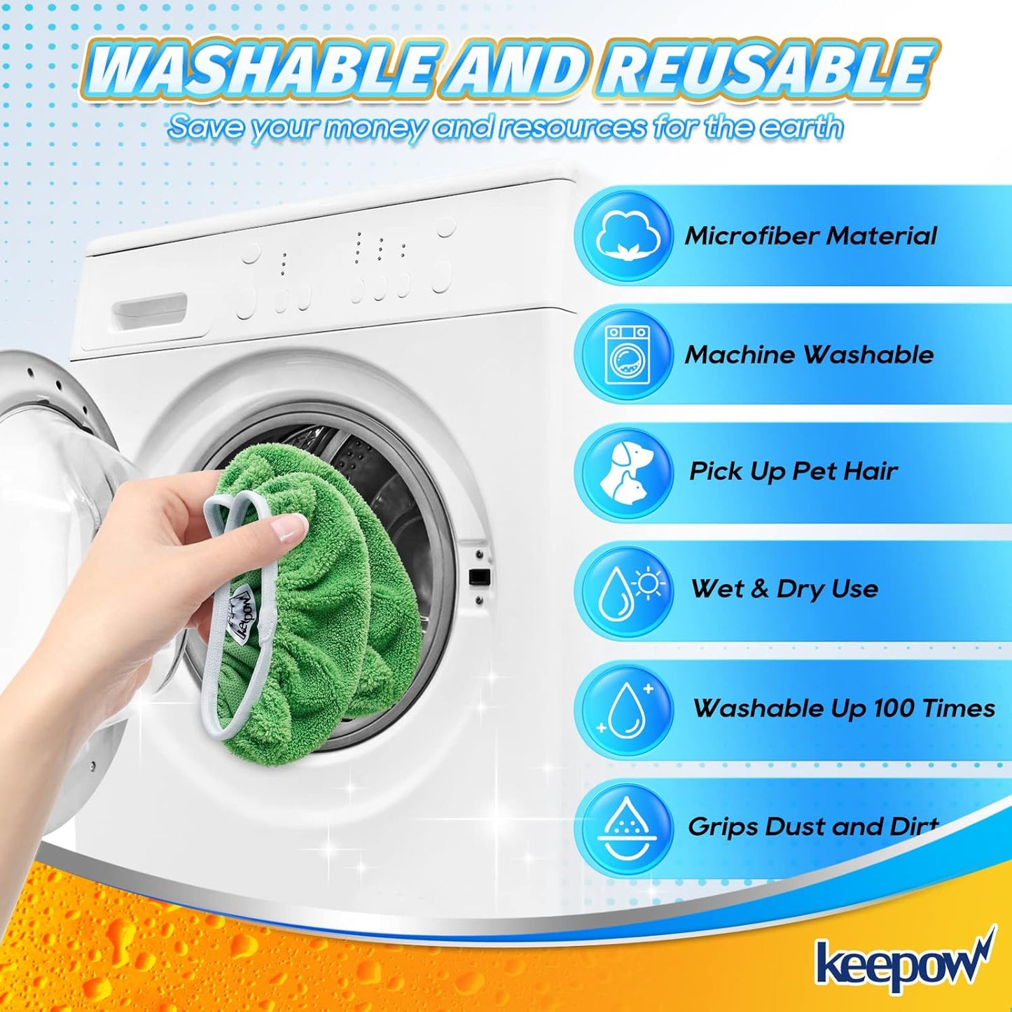 KEEPOW Reusable Wet Pads Refills Compatible with Swiffer Sweeper Mop, Dry Sweeping Cloths, Microfiber Wet Mopping Cloths for Hardwood Floor Cleaning, 4 Pack (Mop is Not Included)