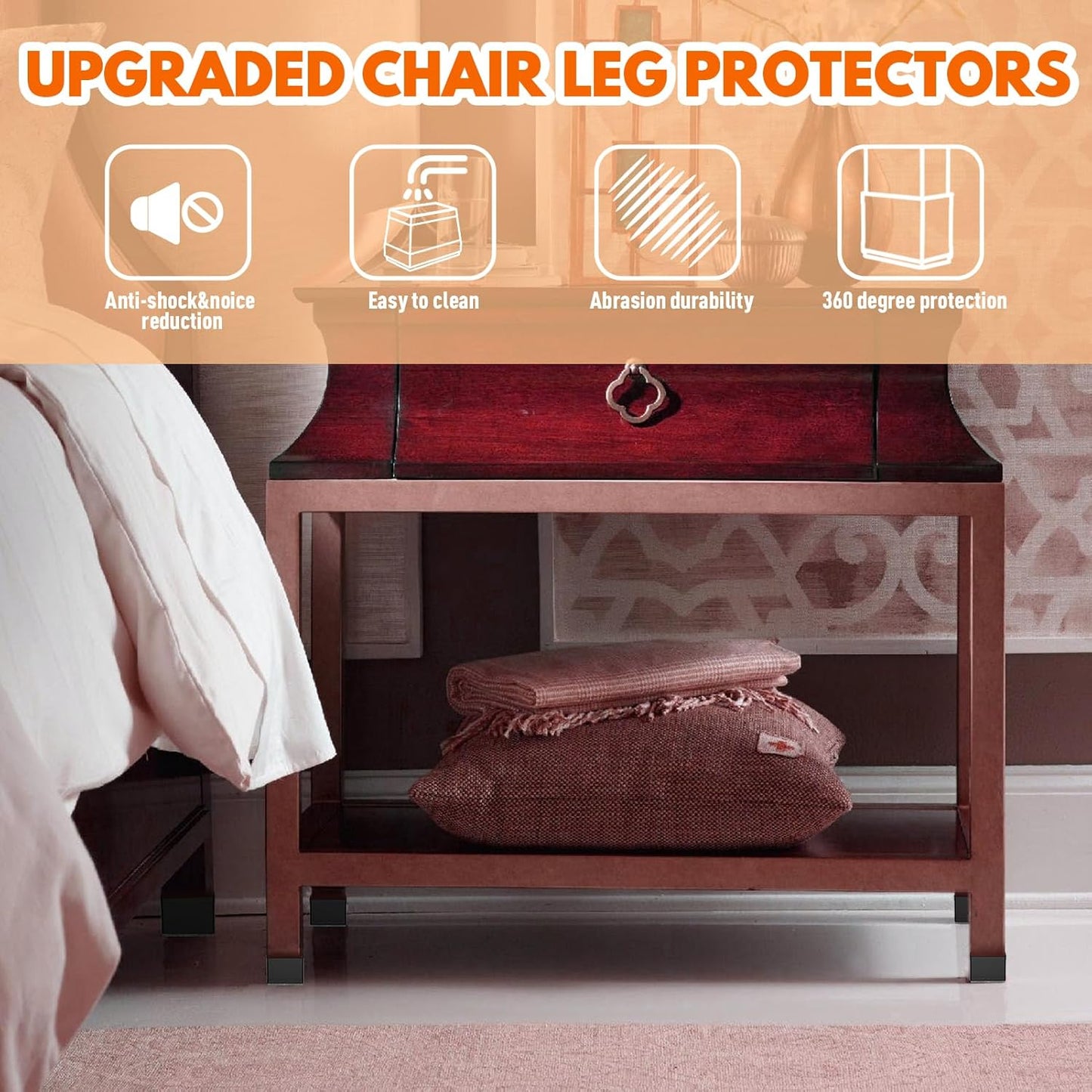Rectangle Chair Leg Protectors for Hardwood Floors,16 PCS Silicone Covers to Protect Wood Tile Floors Felt Pads Furniture Leg Caps Reduce Noise. Easy to Move. (Black,2 x 3 Inch, Rectangular)