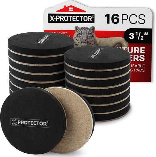 Felt Furniture Sliders Hardwood Floors X-PROTECTOR – 16 PCS 3 1/2" Furniture Sliders – Heavy Duty Felt Sliders Hard Surfaces – Move Your Furniture Easily & Safely!