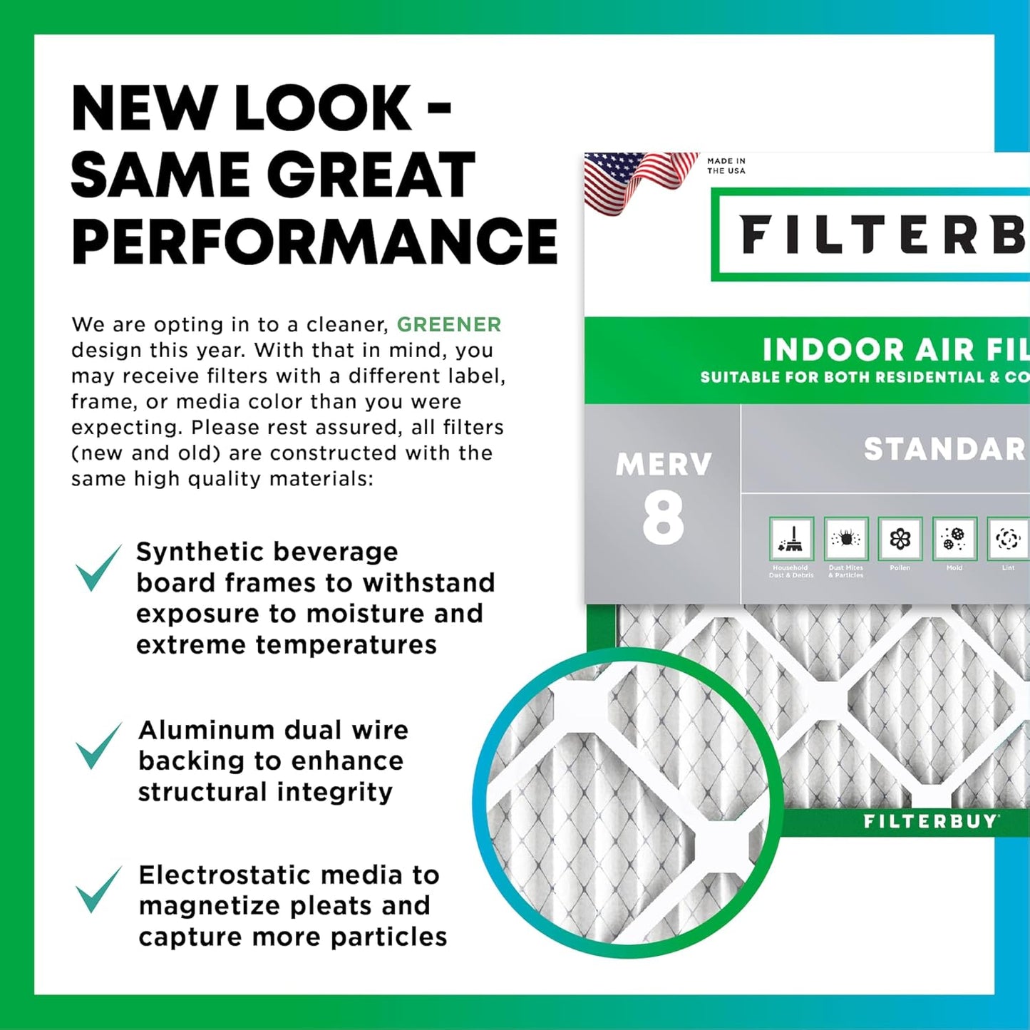 Filterbuy 10x20x1 Air Filter MERV 8 (MPR 700) Dust Defense Replacement (6-Pack), Electrostatic Pleated HVAC AC Furnace Filters, Made in USA (Actual Size: 9.50 x 19.50 x 0.75)