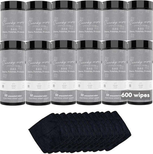 Swanky Stainless Steel Cleaner Wipes - Grime & Grease Remover Kitchen Cleaning Supplies - Clean & Shine, For Stove Top, Refrigerator, Sink, Oven, & Household Appliances - Canister, 600 Count