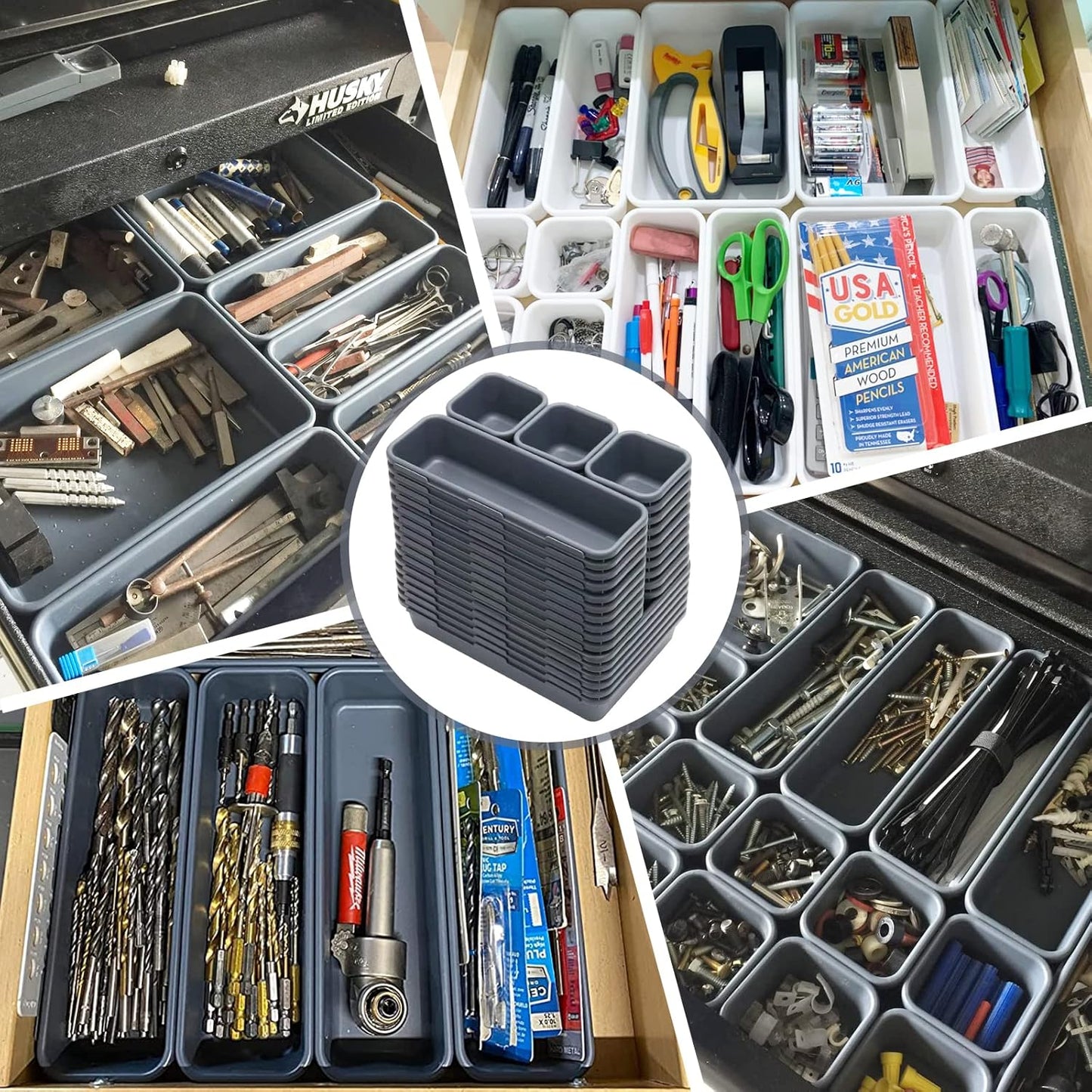 KeFanta 42 Pack Tool Box Organizer Tool Tray Dividers, Rolling Tool Chest Cart Cabinet Workbench Desk Drawer Organization and Storage for Hardware, Parts, Screws, Nuts, Small Tools Organization(Grey)