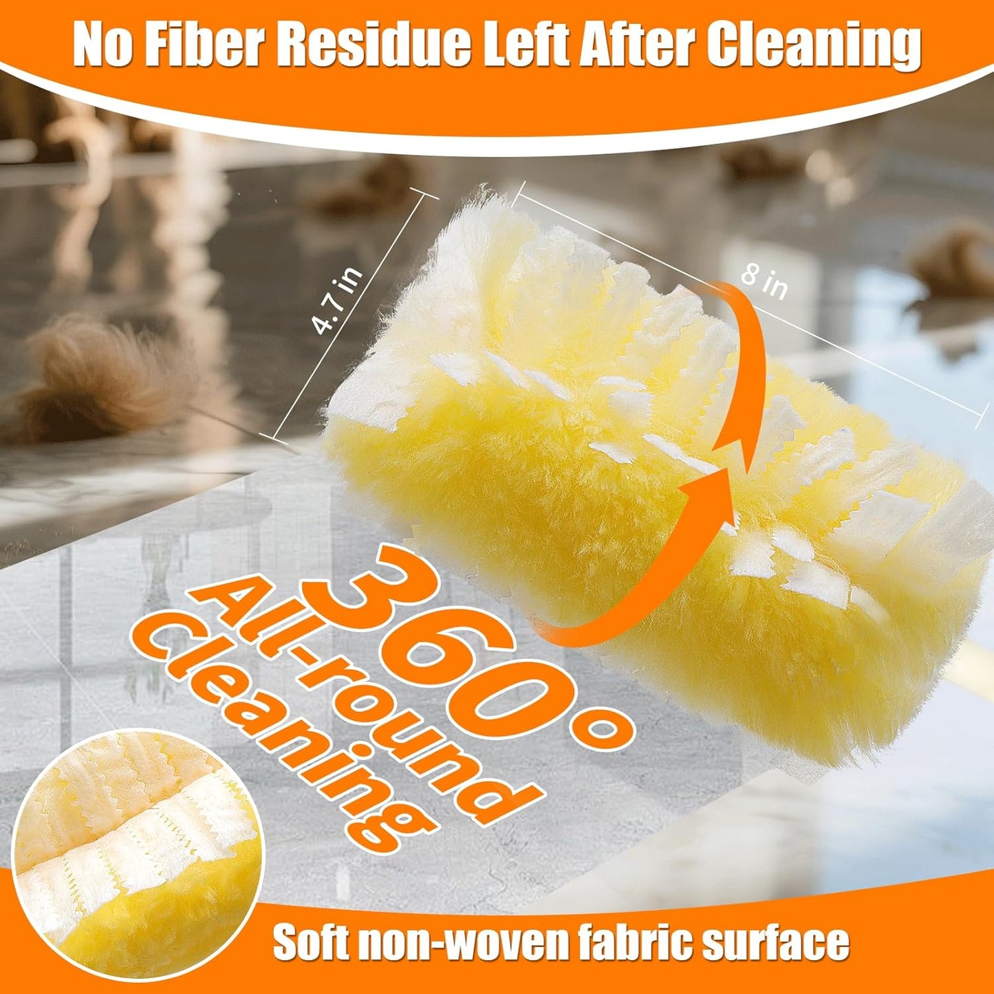 60 Count 360° Heavy Duty Duster Refills Compatible with Swiffer,Large Size-Extra Thick Disposable Electrostatic Feather Duster Refill with 1 Retractable Handle(35-inch Length Fully expanded)