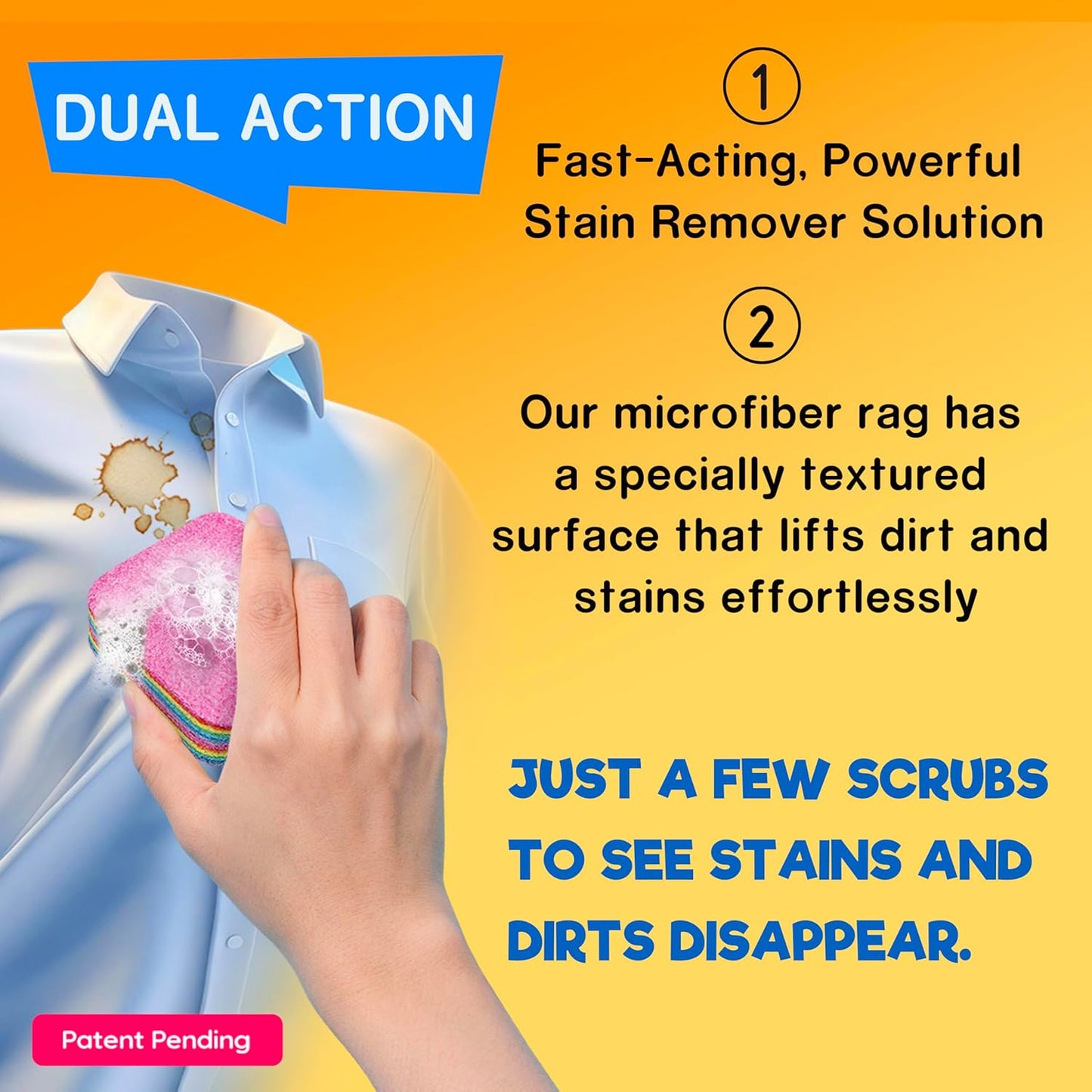 Magical Fiber Stain Remover- Use as Spot Remover- No Dry Cleaning Food, Grease, Coffee Off Laundry, Tea, Fabric, Pet Stains, Stain Remover Sponge Clothes, Carpet, Sofa, Mattress & Upholstery (5 Pack)