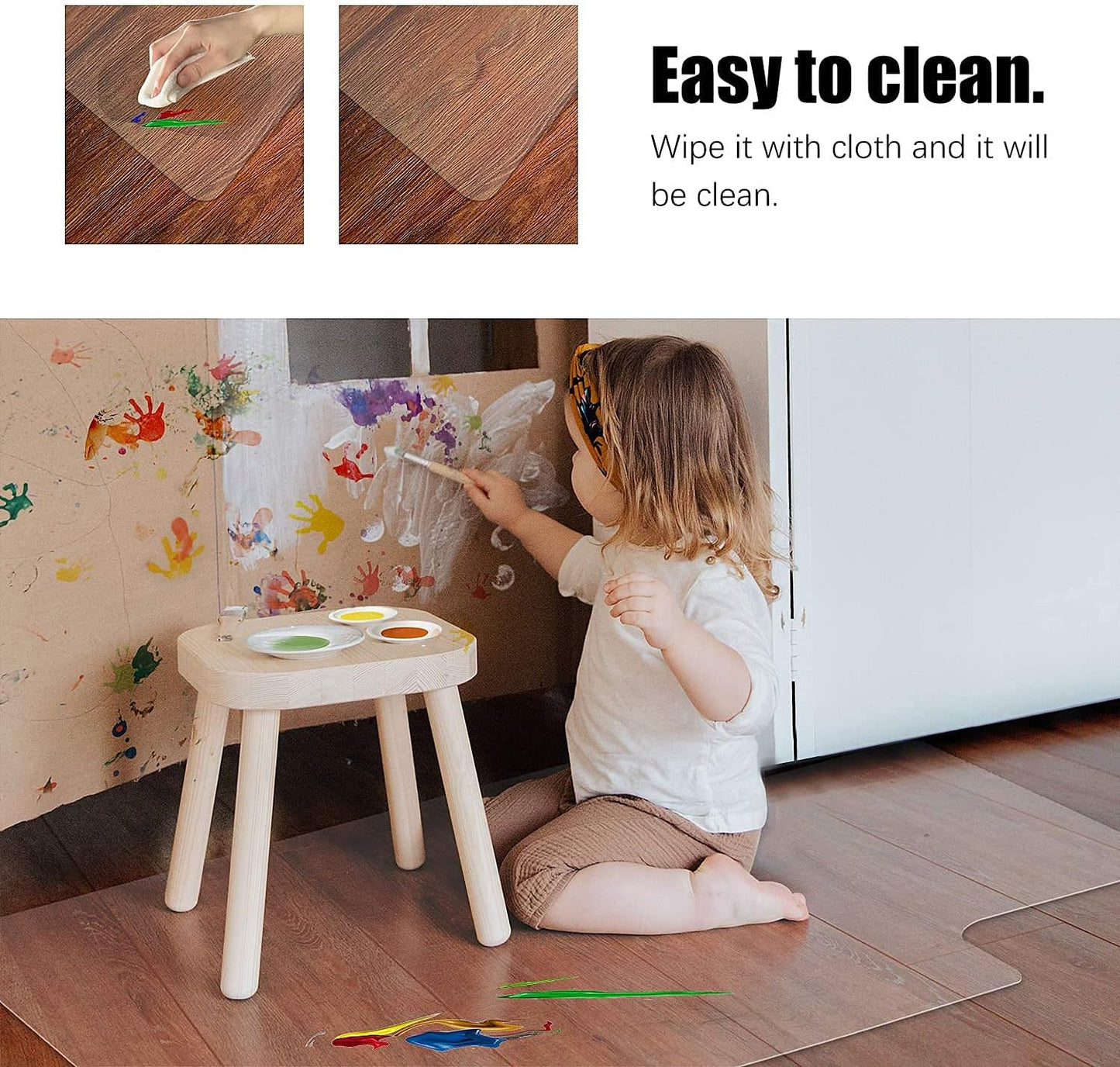 Kuyal Chair Mat, Rolling Chair Mat for Hardwood Floor, 45" X 53" Transparent PVC Home Office Floor Protector Mat (45" X 53" with Lip)