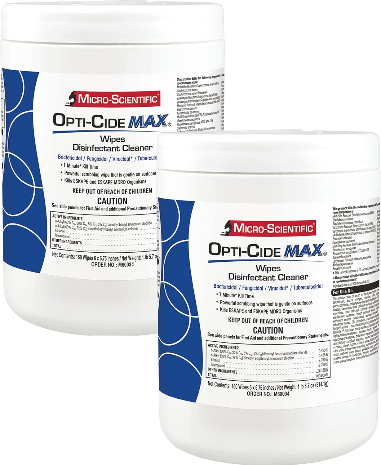 Micro-Scientific Opti-Cide Max Disinfecting Wipes (2 Pack) - 320 Wipes - Hospital Grade EPA Registered Disinfectant Cleaner