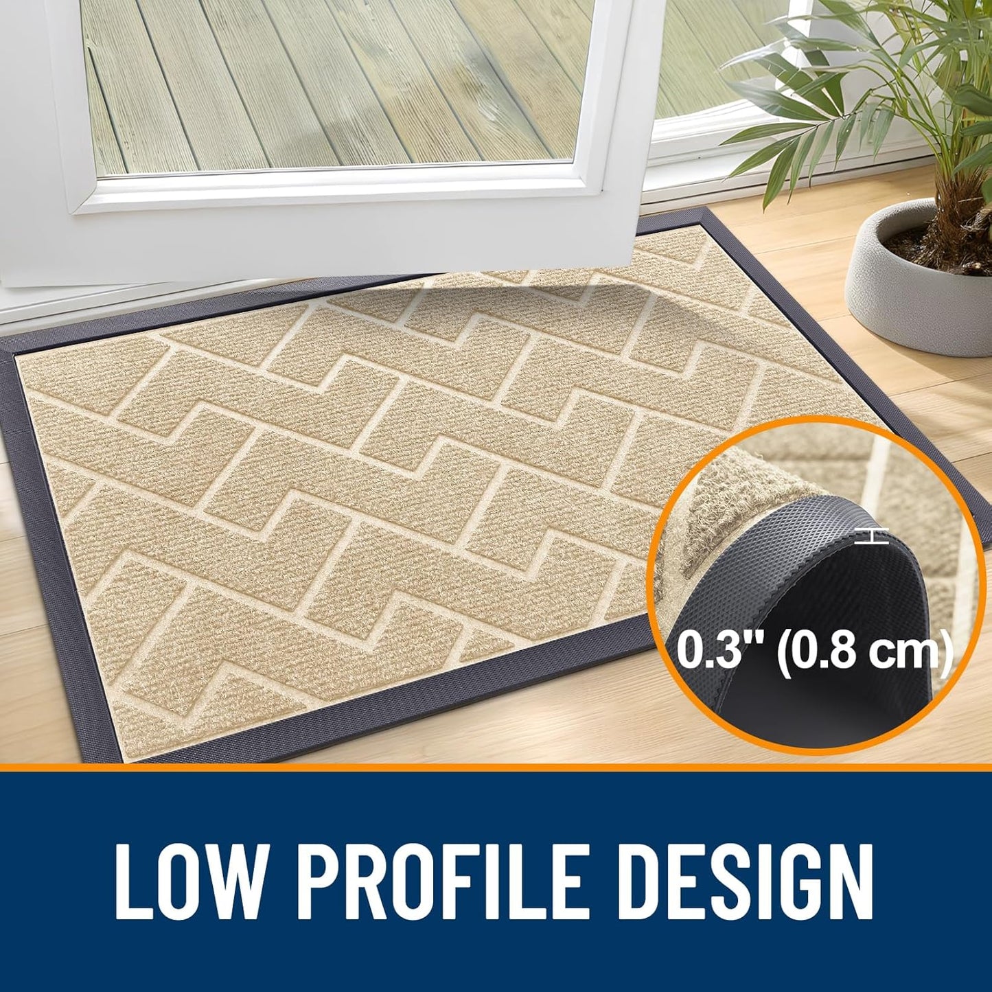 OLANLY Front Door Mat Indoor Outdoor Entrance, Waterproof All-Season, All-Weather Doormat, Sturdy Natural Rubber, Low Profile, Easy Clean Patio Porch Entryway Mat, Herringbone Brick (Beige, 71x47)