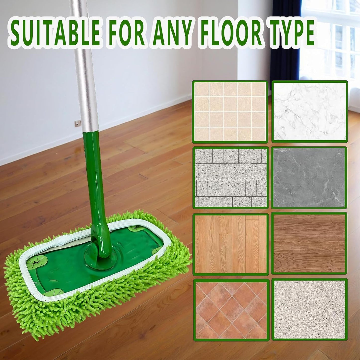 8PCS Reusable Microfiber Mop Pads Washable Wet Pads Compatible with Swiffer Sweeper Refills Pads for Wet & Dry Sweeping Cloths Mop Head Replacement for Household Cleaning
