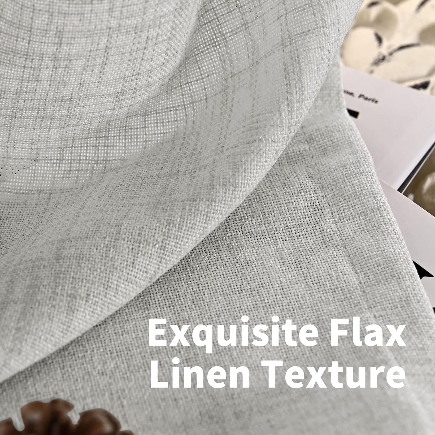 YoungsTex Light Grey Linen Curtains 40 Inches Long for Kitchen Cafe Window, Short Length Semi Sheer Drapes Back Tab Rod Pocket Light Filtering for Bathroom Bedroom, 2 Panels, 42 X 40 Inch