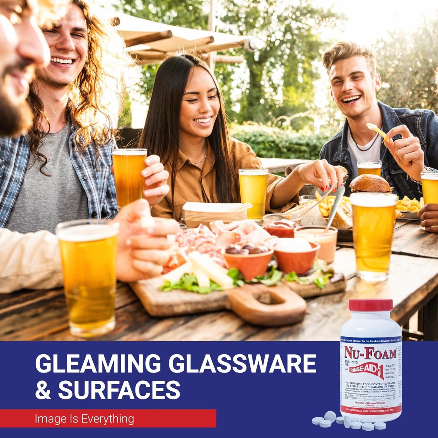 Nu-Foam Sanitizing Tablets for Bar Glassware – Superior Rinse Aid - Hand Washing Bar, Tavern, Brewery Supplies - Spotless Serving Glasses - Professional-Grade Glass Sanitation - 100 Tablets/600 Quarts