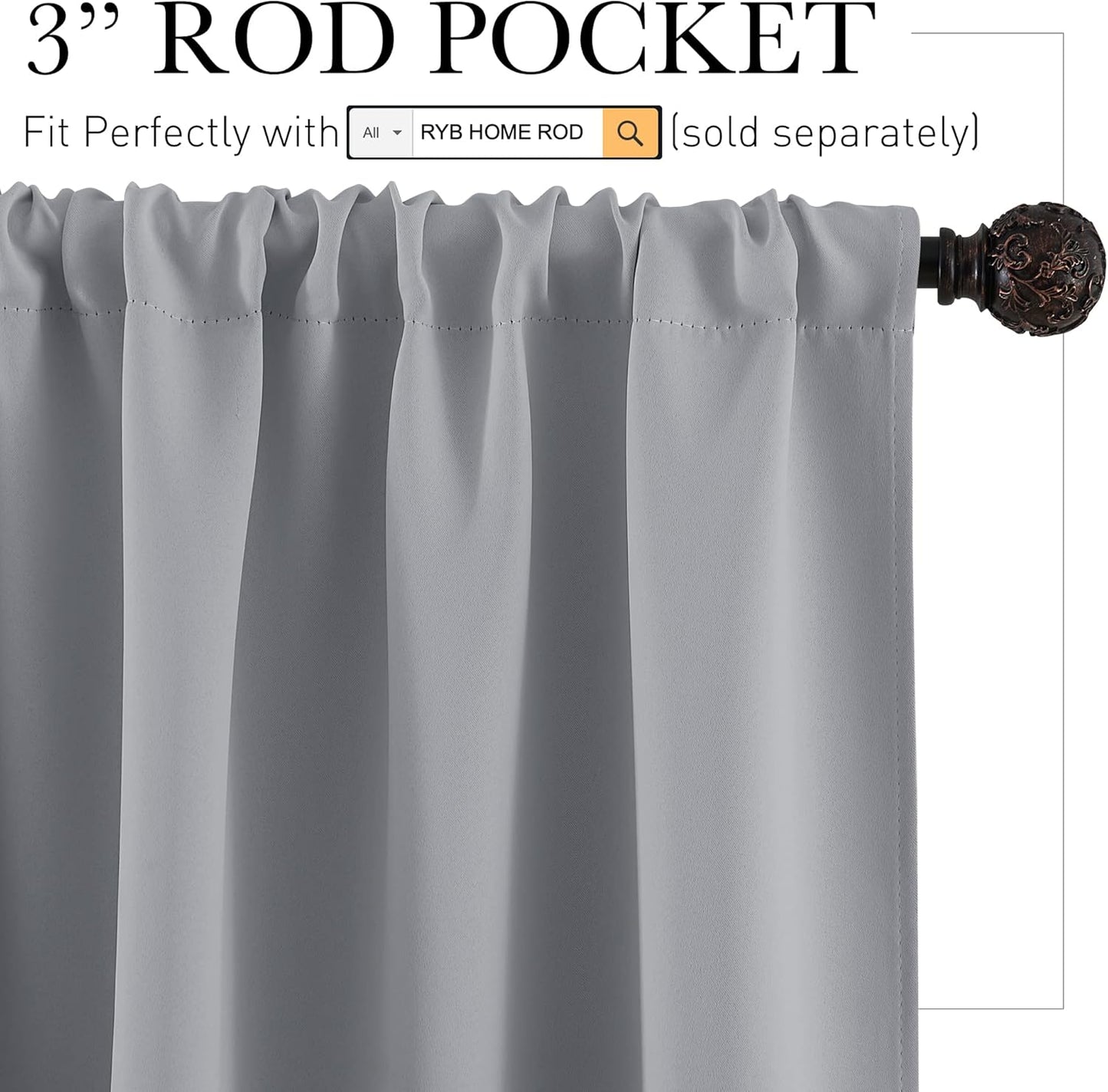 RYB HOME Half Window Curtains - Sunlight Block Privacy Curtains Thermal Insulated Drapes for Kitchen Cafe Kids Nursery Bedroom Living Room, W 29 x L 24 Each, Silver Grey, 2 Panels