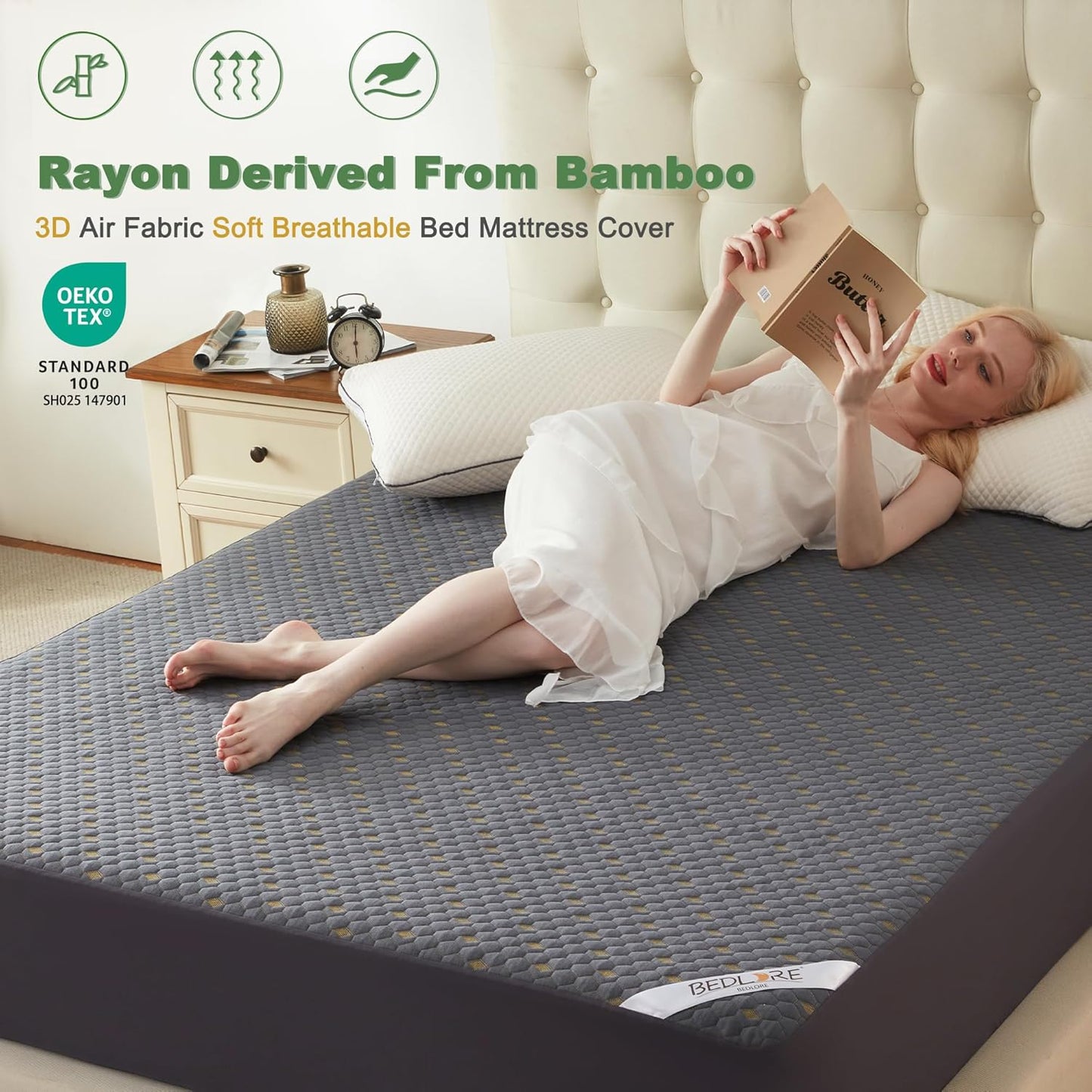 Waterproof Mattress Protector, California King Size Mattress Pad Fitted 6"-18" Deep Pocket, 3D Air Fabric Bed Mattress Cover Noiseless Washable for Home, Bedroom, Hotel(Carbon Gray)