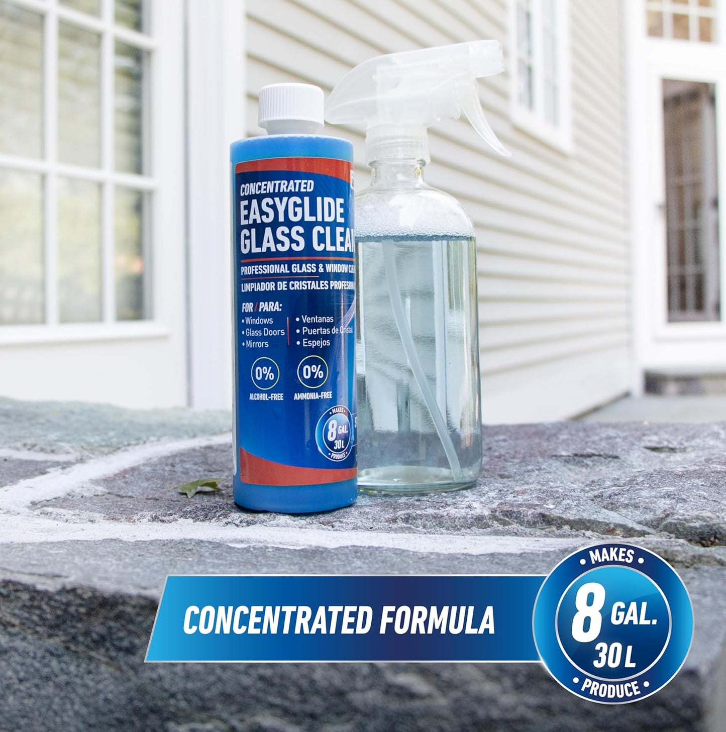 Unger Professional Streak-Free EasyGlide Glass Cleaner Concentrate, 12 oz, Ammonia-Free, Makes 8 Gallons of Solution, Safe for Tinted Windows, LOW-E, Windshields, and Mirrors
