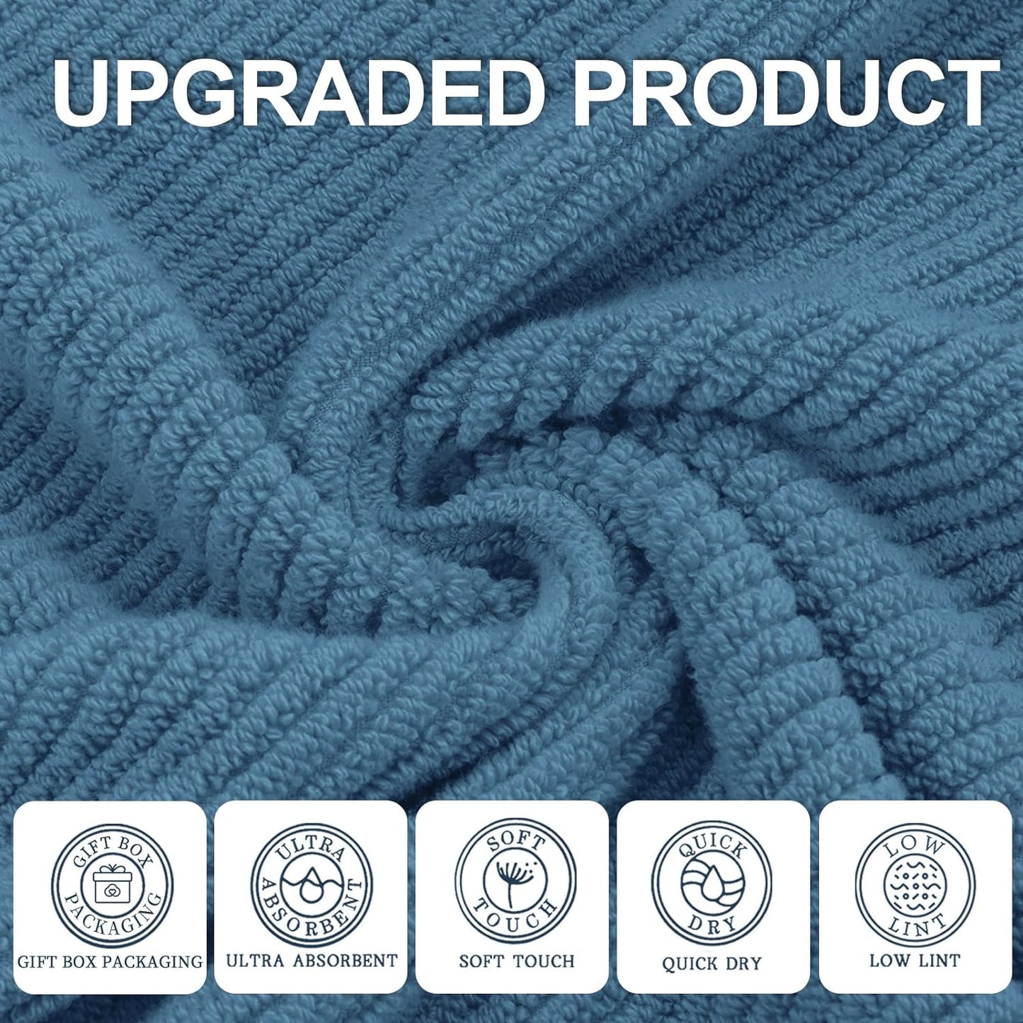 VOOVA & MOVAS Hand Towels for Bathroom Set of 4, Large 18" x 28", 100% Cotton | Lightweight | Thick | Quick Dry | Soft | Absorbent, Bath Hand Towels for Bathroom, Towel Gift Set, Dark Blue