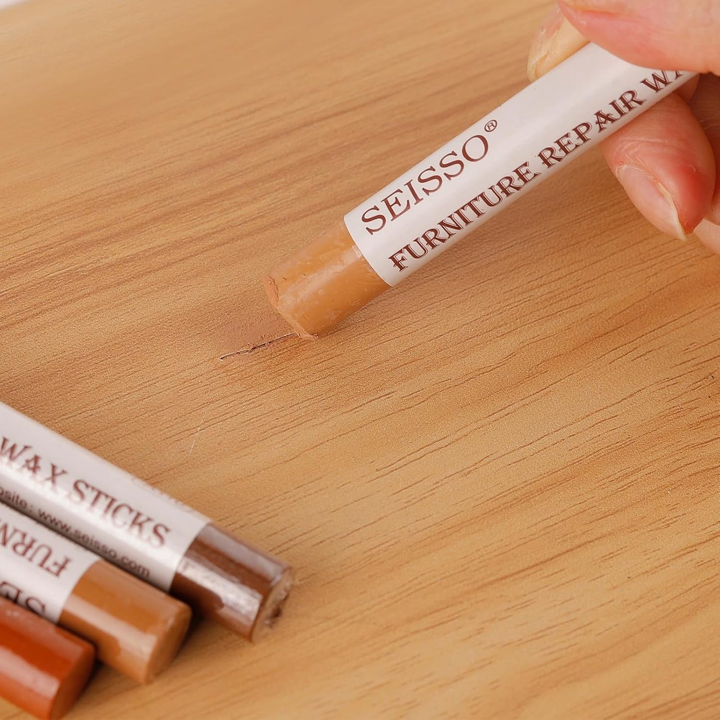 SEISSO Furniture Repair Crayon, 6 Pcs - Wood Filler Sticks, Scratch Repair Wax, Furniture Marking Repair - Scratch, Hole, Table, Wood Floor, Guitar, Covering, Instrument Fill Sticks -Red Cherry
