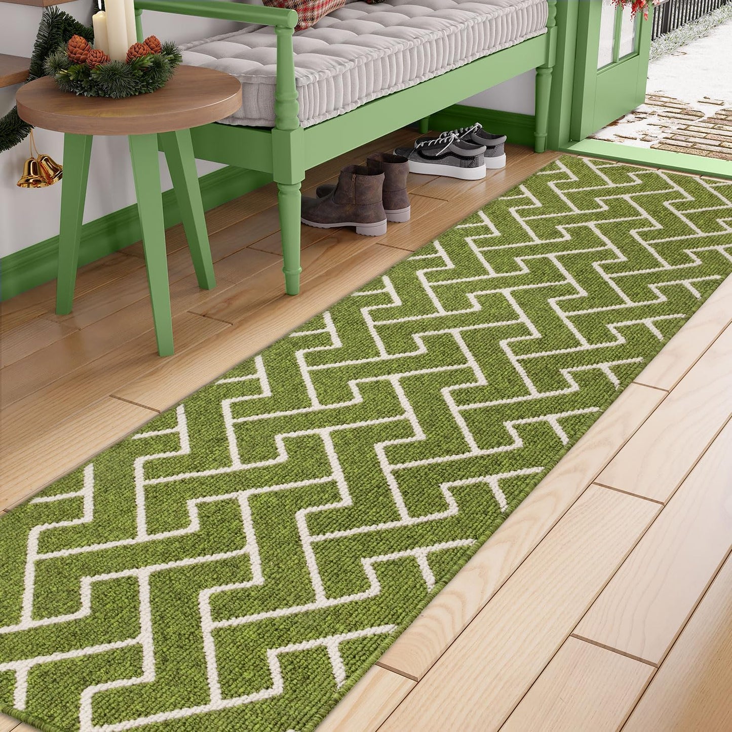 hicorfe Indoor Doormat,Front Back Door Mat Rubber Backing Non Slip Door Mats 20"x59" Absorbent Resist Dirt Entrance Doormat Inside Floor Mats for Entryway Washable Low-Profile(Sage Green)