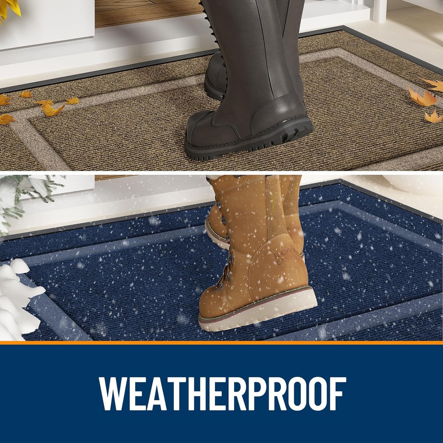 OLANLY Front Door Mat Indoor Outdoor Entrance, Waterproof All-Season, All-Weather Doormat, Sturdy Natural Rubber, Fade Resistant, Low Profile, Easy Clean Patio Porch Entryway Mat, 71x23, Light Grey