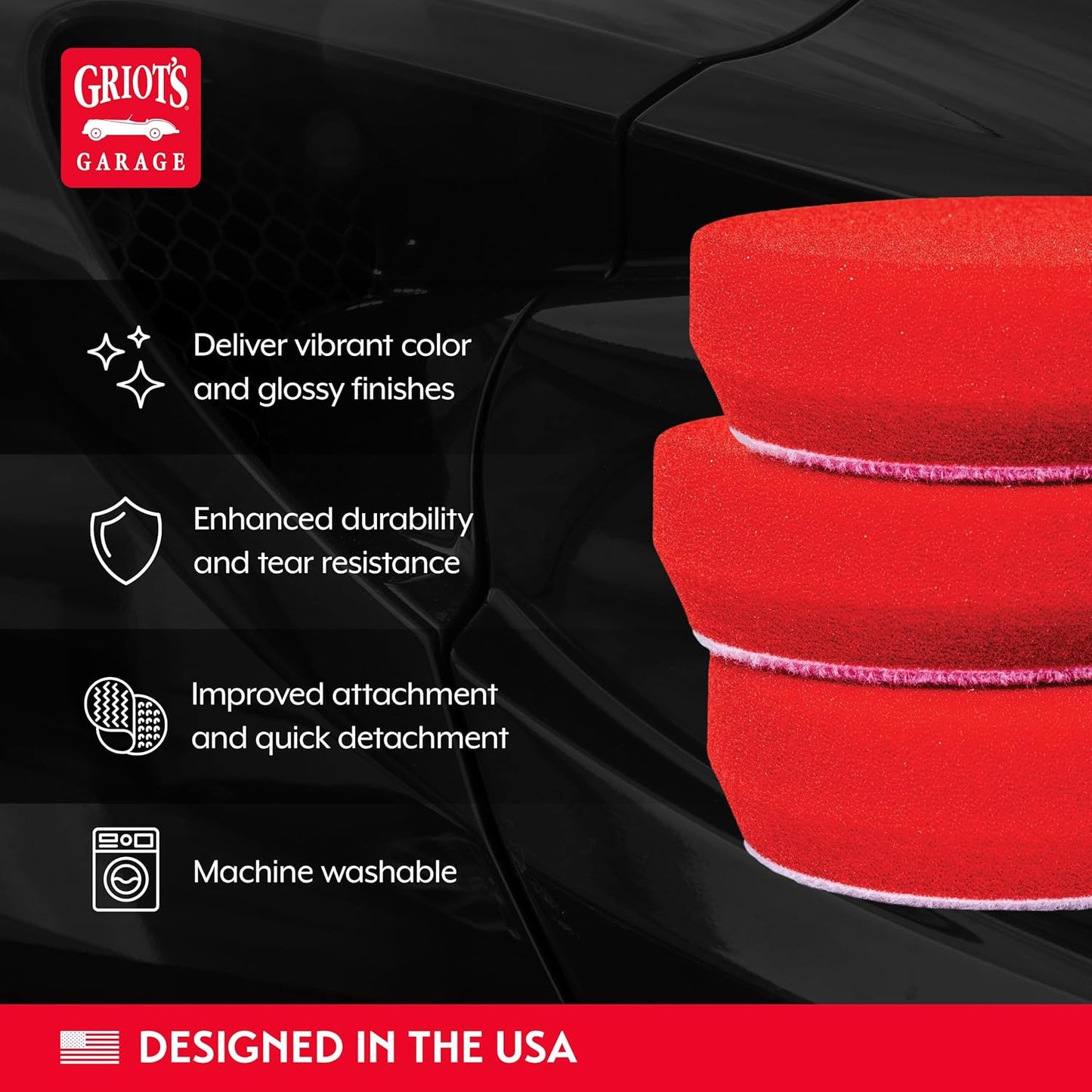 Griot's Garage 3” Red Foam Waxing Pads for Car Detailing, Polishing and Buffing Pads for Use with Waxes and Sealants, 11263, Set of 3