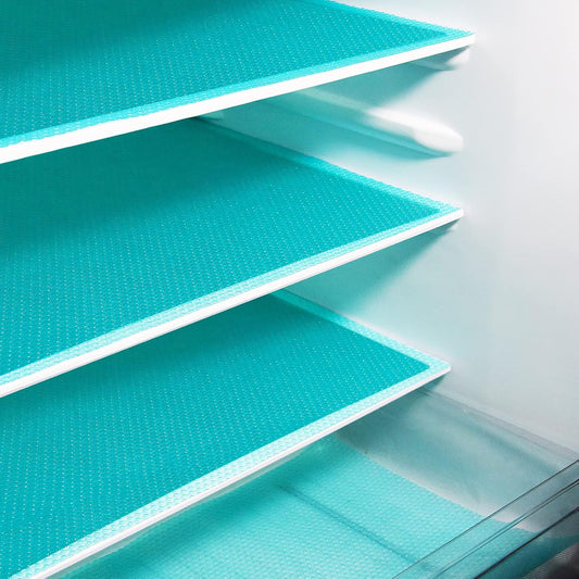 24Pcs Refrigerator Liners, Washable Fridge Liner Mats Covers Pads for Glass Shelf Cupboard Cabinet Drawer Home Kitchen Accessories Organization (Blue)