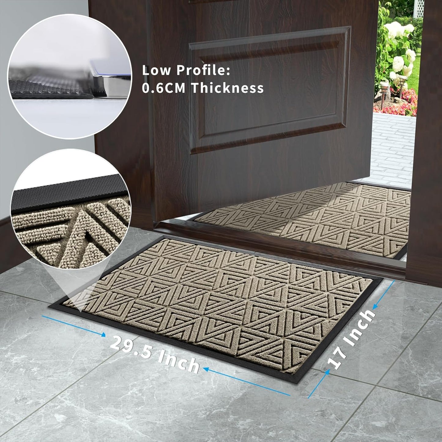 Yimobra Outdoor Mats for Front Door 29.5x17, All-Weather Waterproof Non-Slip Outdoor Door Mat Outside Eentrance, Garage/Patio Entryway Indoor Doormat, Easy Clean, Beige