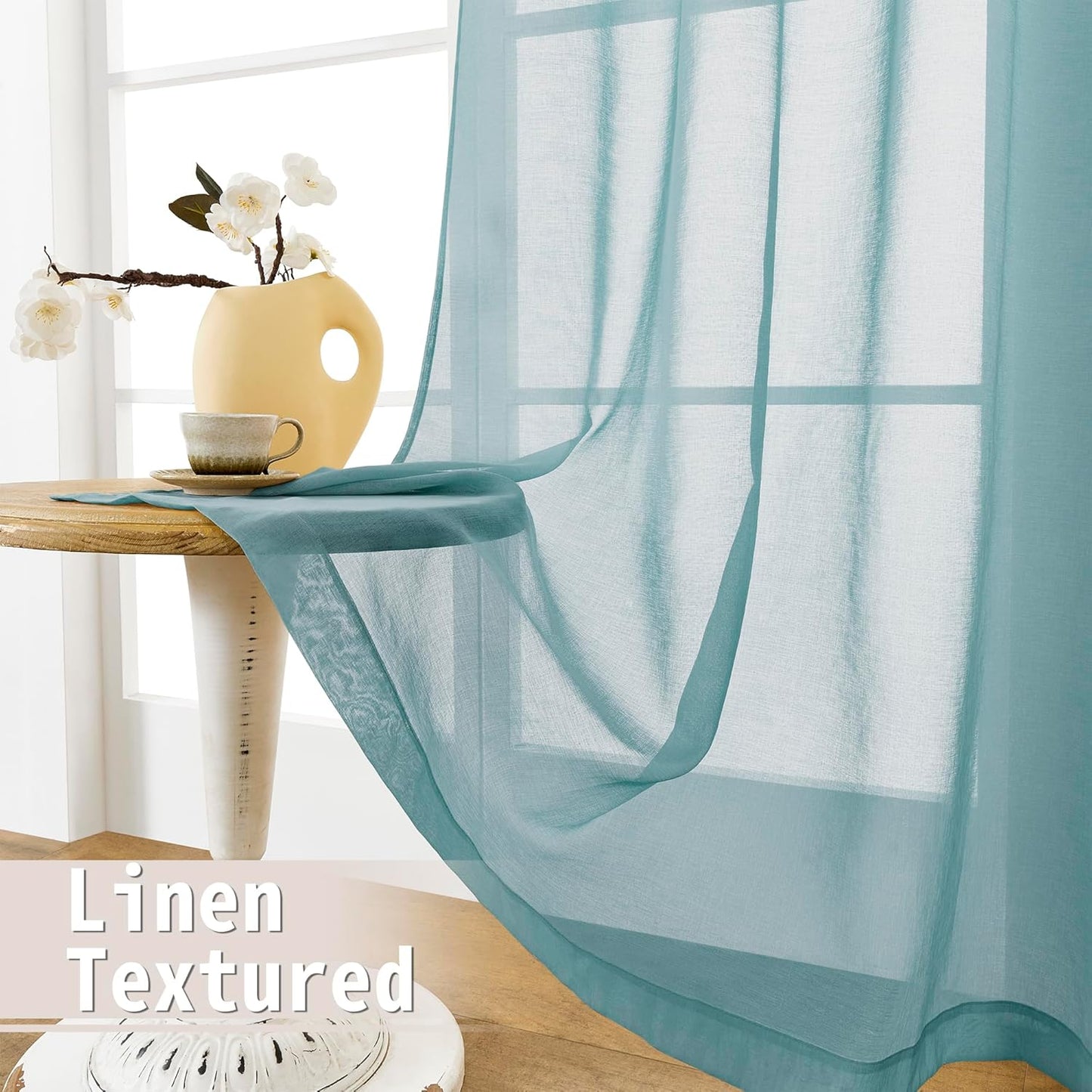Tollpiz Sheer Door Curtain Closet Linen Textured Curtain Sheers Doorway Light Filtering Voile French Door Rod Pocket Curtains Patio Door, 25 x 80 inches Long, Dusty Blue, Set of 1 Panel