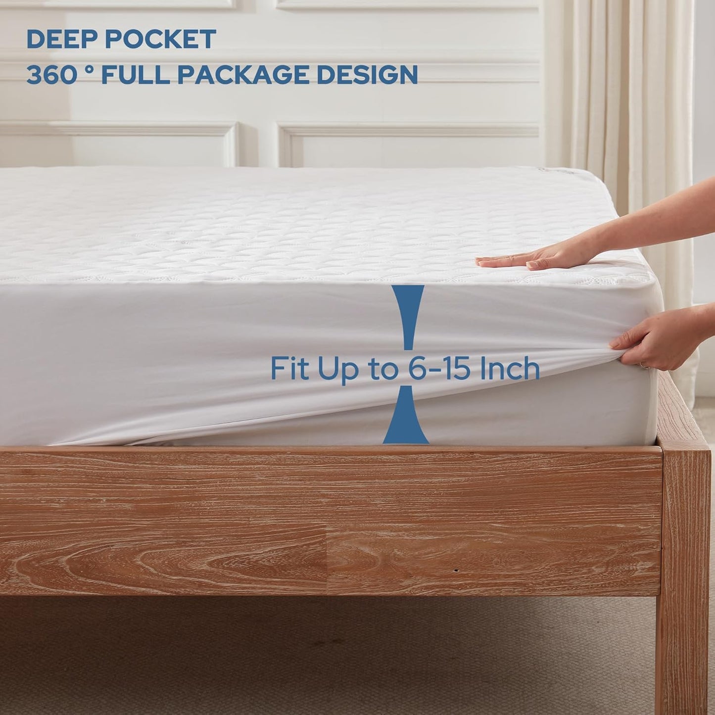 BEDLORE Waterproof Mattress Protector, Twin XL Size Mattress Pad with Deep Pocket Fitted Up to 6-15 inches, Soft Breathable Bed Mattress Cover for Bedroom, College Dorm (White)