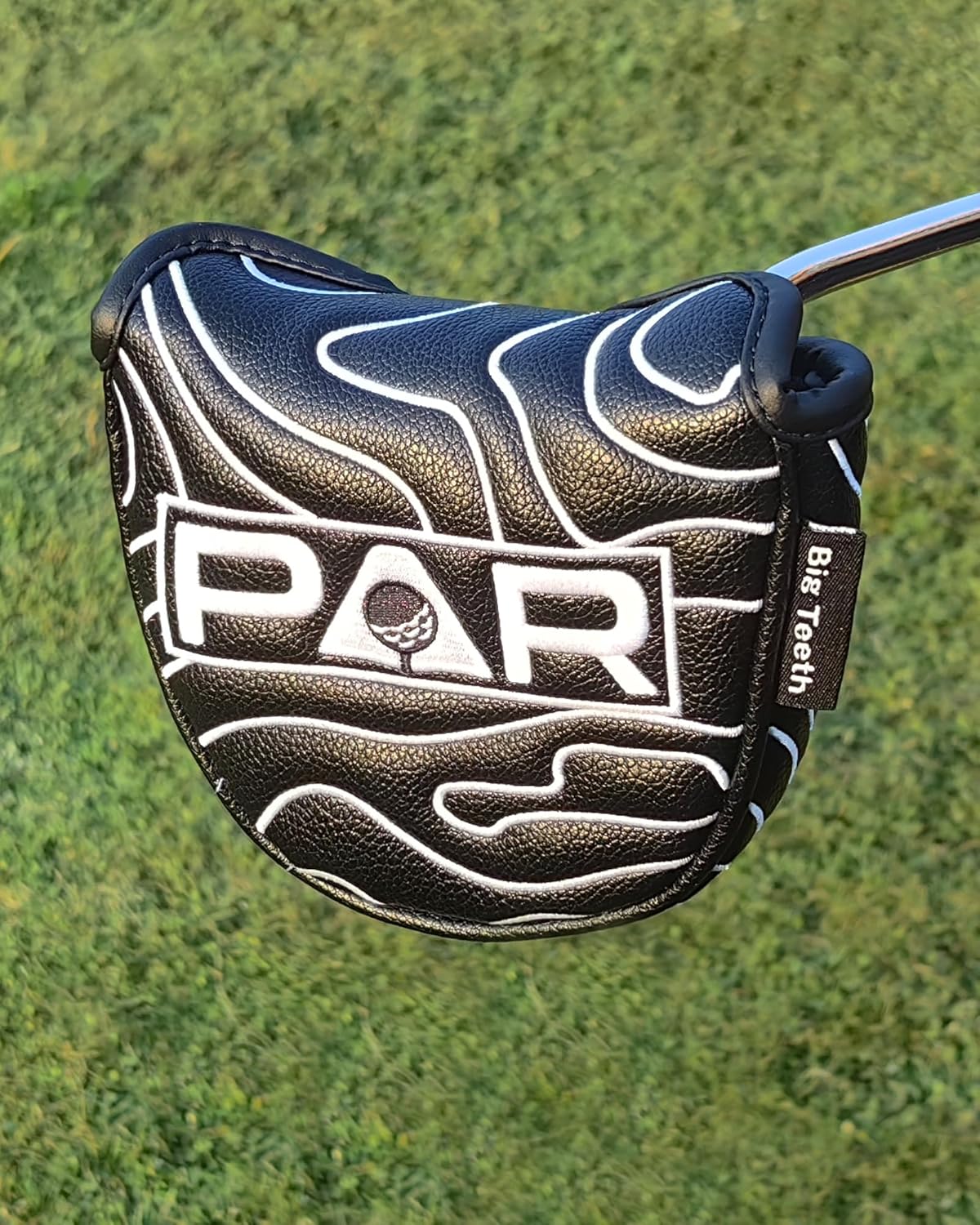 Big Teeth Golf Club Covers Full Set Driver Headcover Fairway Wood Hybrid Golf Club Iron Head Covers, Topographic Edition Putter Cover Leather Golf Head Covers Pure Black, Gifts for Men