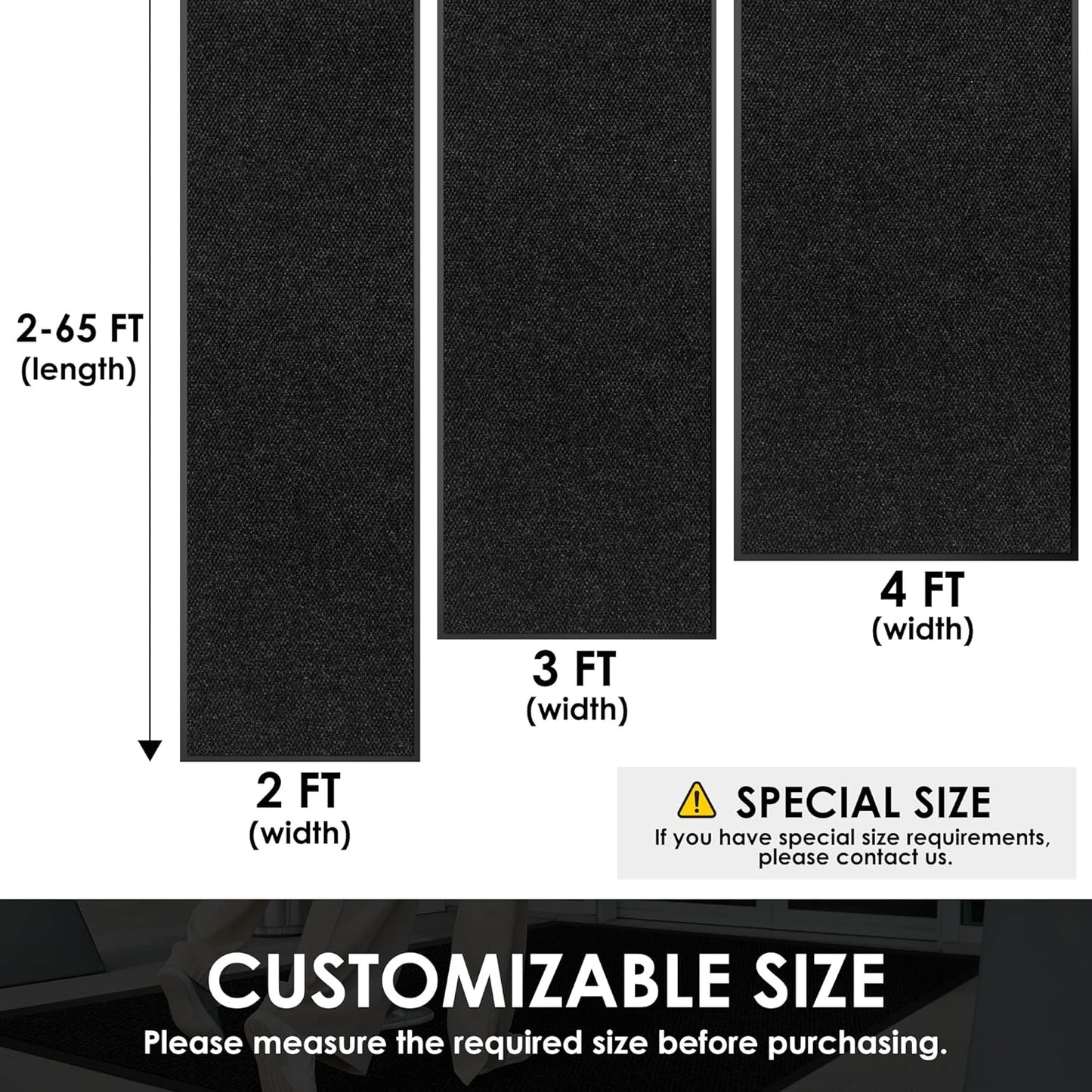 3′ x 32′ Front Door Mat Indoor Outdoor Entrance, Commercial Floor Mat Heavy Duty Dirt Trapper Entryway Doormat, Custom Size Non Slip Rubber Backing Welcome mat, Door Mat for High Traffic Area