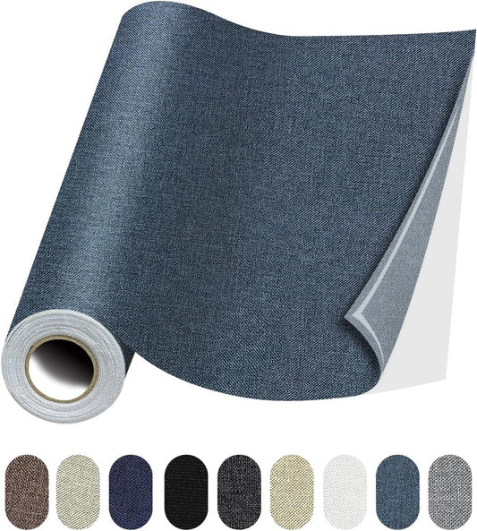 Fabric Repair Patches, 17X79 Inch Linen Repair Tape Self-Adhesive Fabric Patches Durable, DIY Large Linen Tape for Sofa, Couches, Furniture, Chair, Clothing （17X79 Inch, Blue Grey）