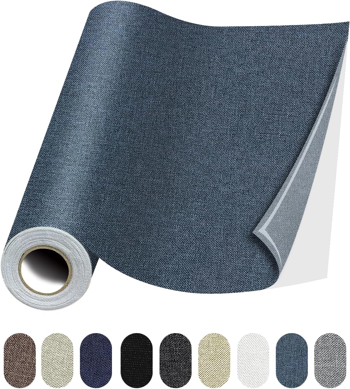 Fabric Repair Patches, 17X158 Inch Linen Repair Tape Self-Adhesive Fabric Patches Durable, DIY Large Linen Tape for Sofa, Couches, Furniture, Chair, Clothing （17X158 Inch, Blue Grey）