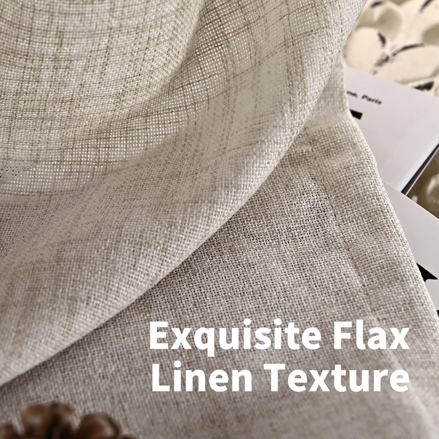 YoungsTex Linen Kitchen Curtains 36 Inches Long for Over Sink, Short Semi Sheer Drapes Light Filtering with Rod Pocket Back Tab for Cafe Bathroom Window, 42 X 36 Inch
