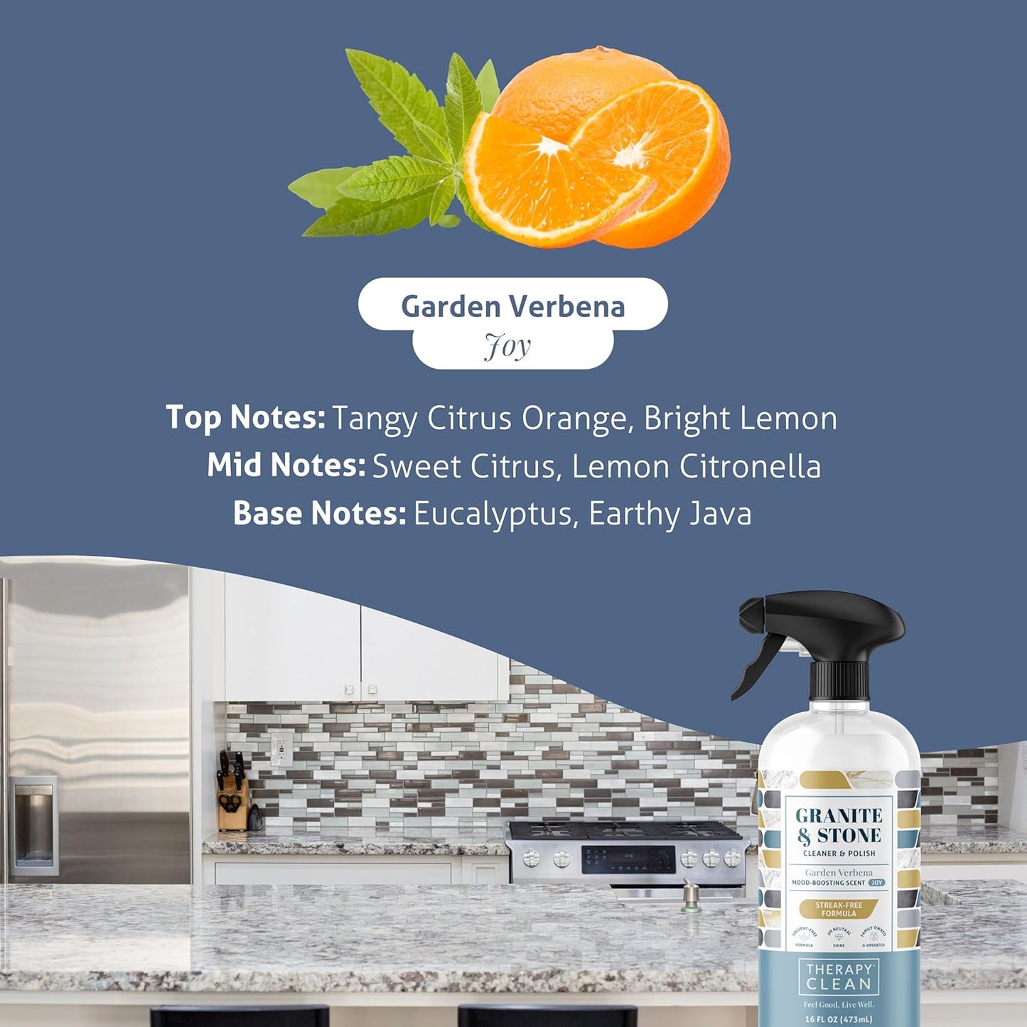 Therapy Granite Cleaner Kit with Microfiber - Daily Countertop Cleaner for Stone, Granite, Marble, Soapstone, Quartz, Quartzite, Slate, Headstone, Limestone, Corian, Laminate, and Tile