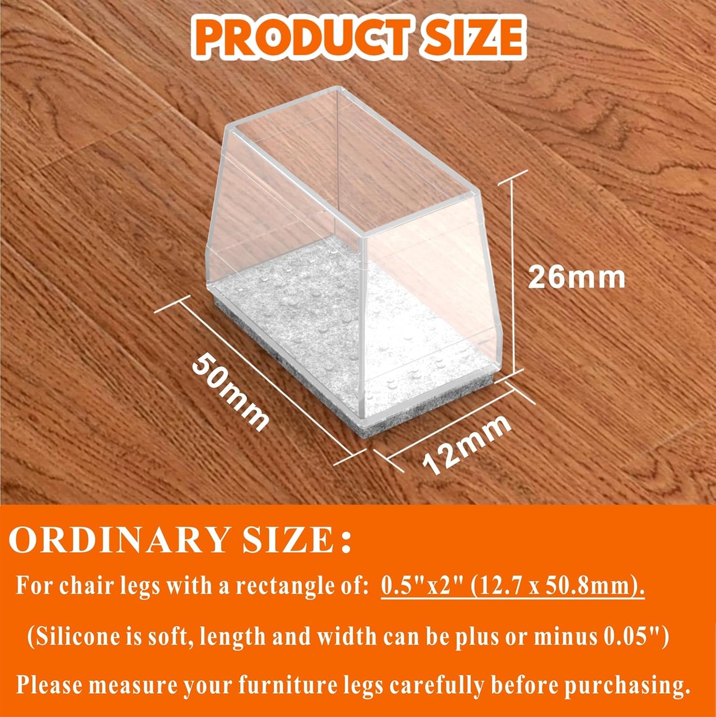Rectangle Chair Leg Protectors for Hardwood Floors,16 PCS Silicone Covers to Protect Wood Tile Floors Felt Pads Furniture Leg Caps Reduce Noise. Easy to Move.(Clear,0.5 x 2 Inch,Rectangular)
