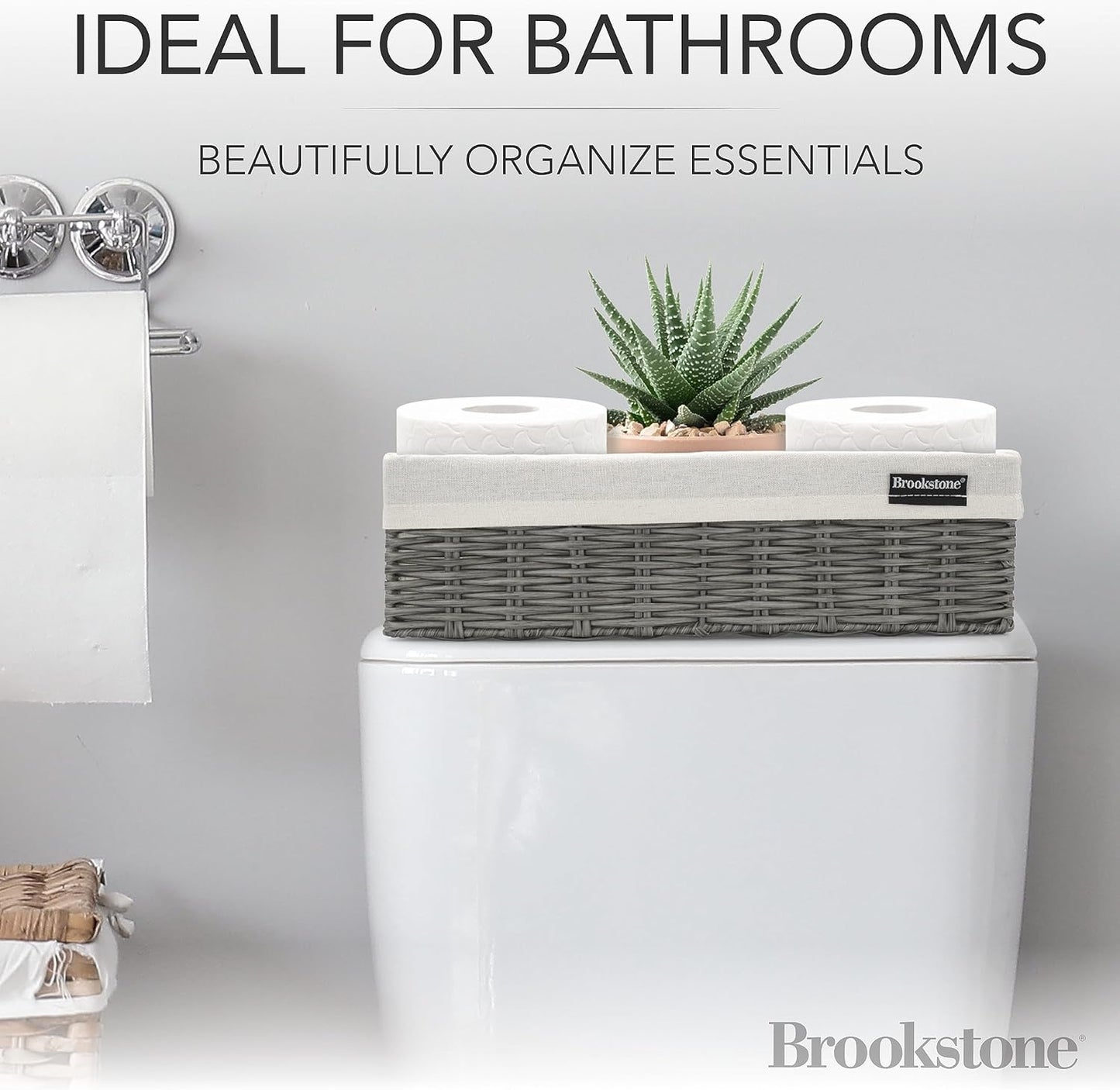 Brookstone Wicker Shelf Storage Basket Decorative Shelf Bin, bathroom organizers and storage, Boho Living Room Decor, Summer Storage 2025-2 Pack